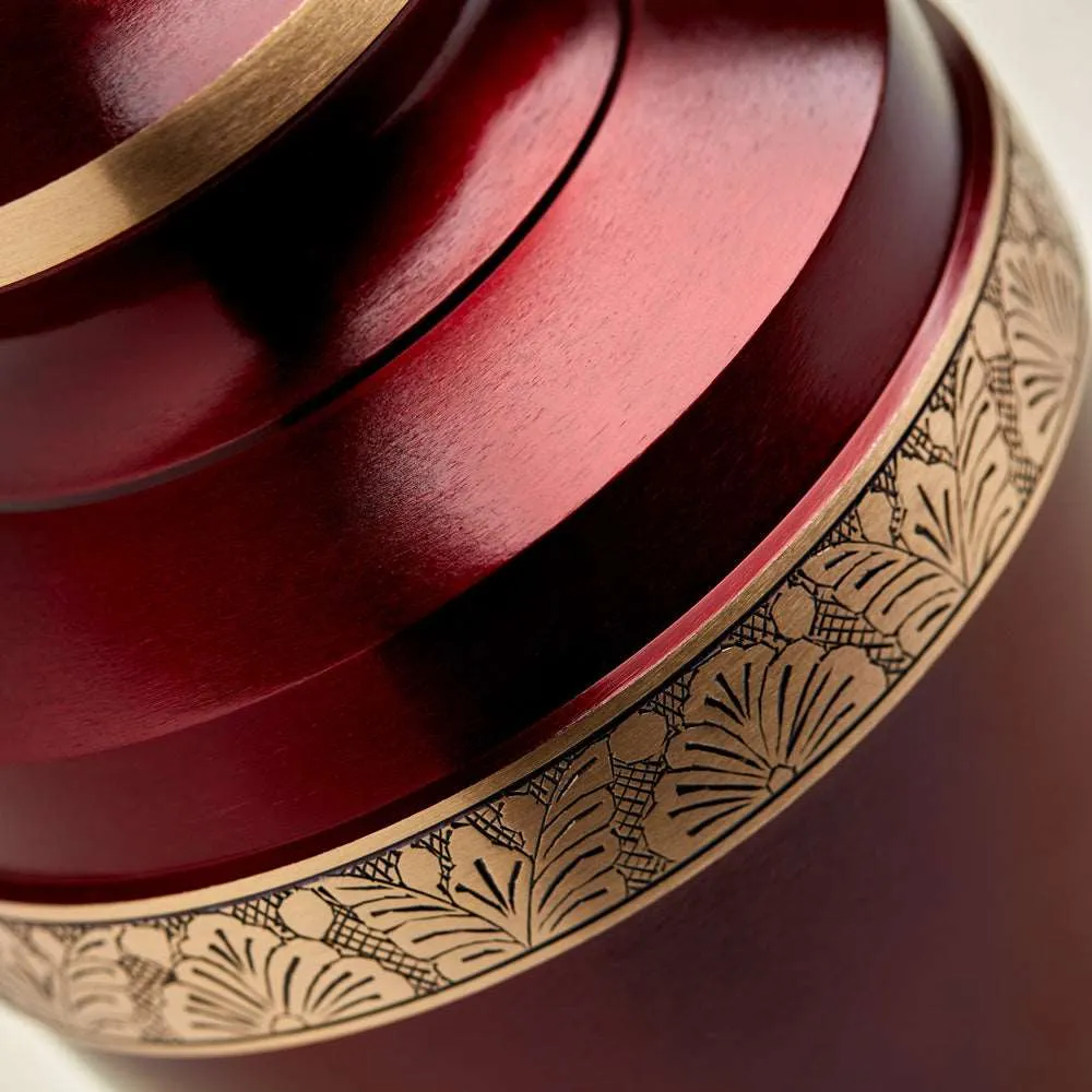 Crimson Cremation Urn with Floral Band