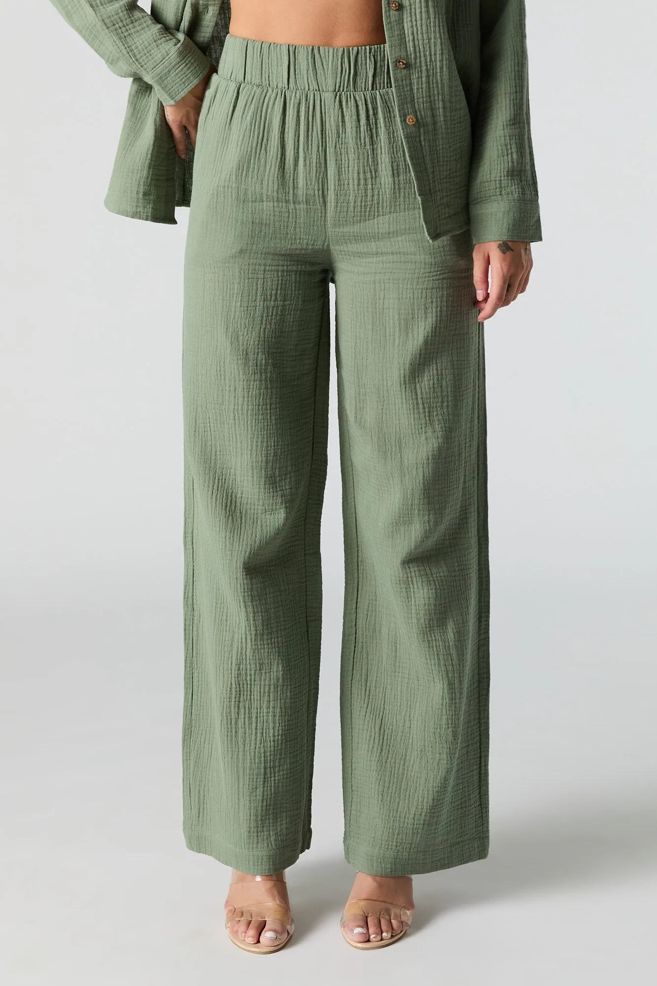 Crinkled Wide Leg Pant