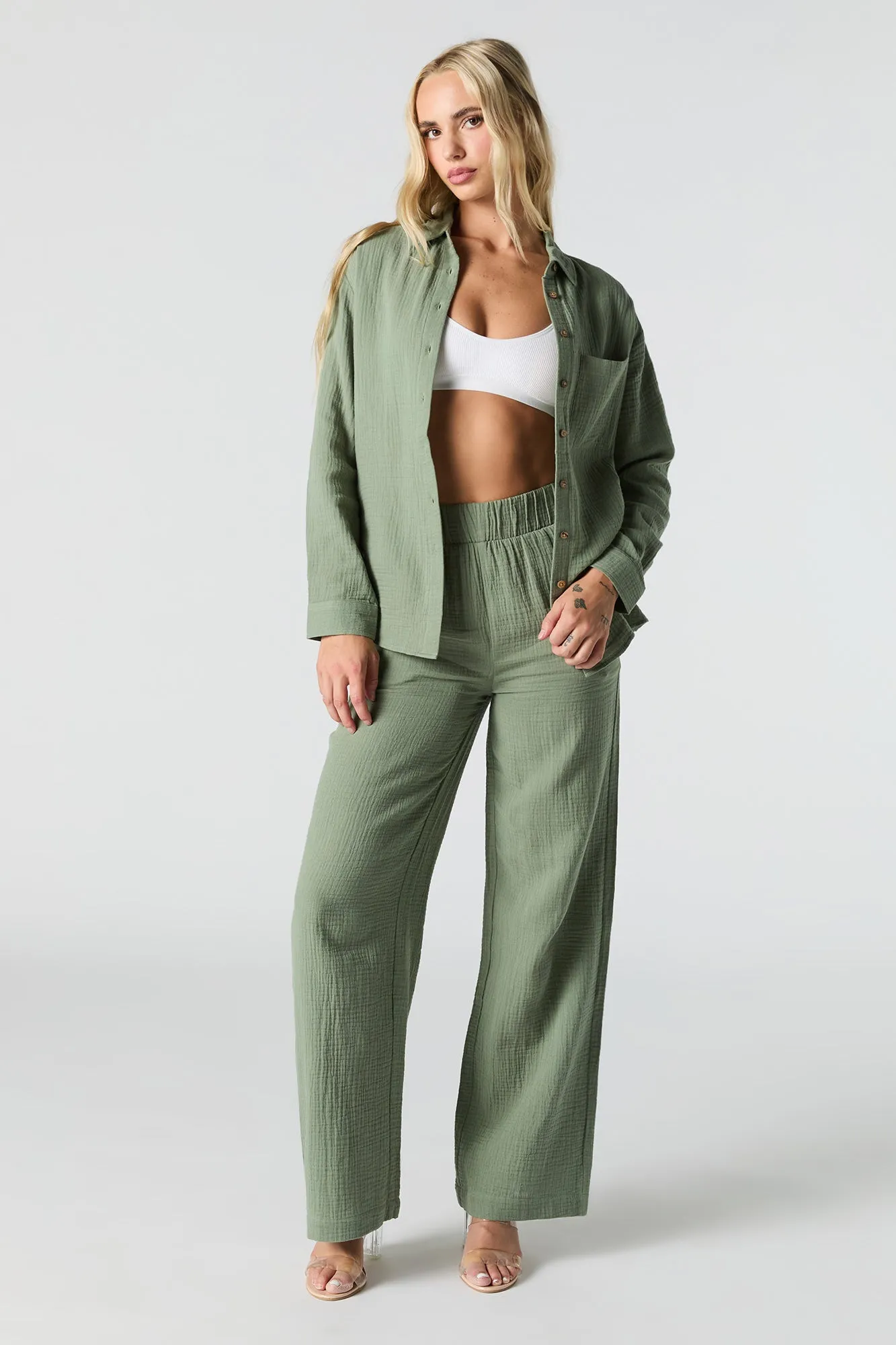 Crinkled Wide Leg Pant