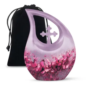 Custom Pink Butterfly Medium Cremation Urn for Remembrance