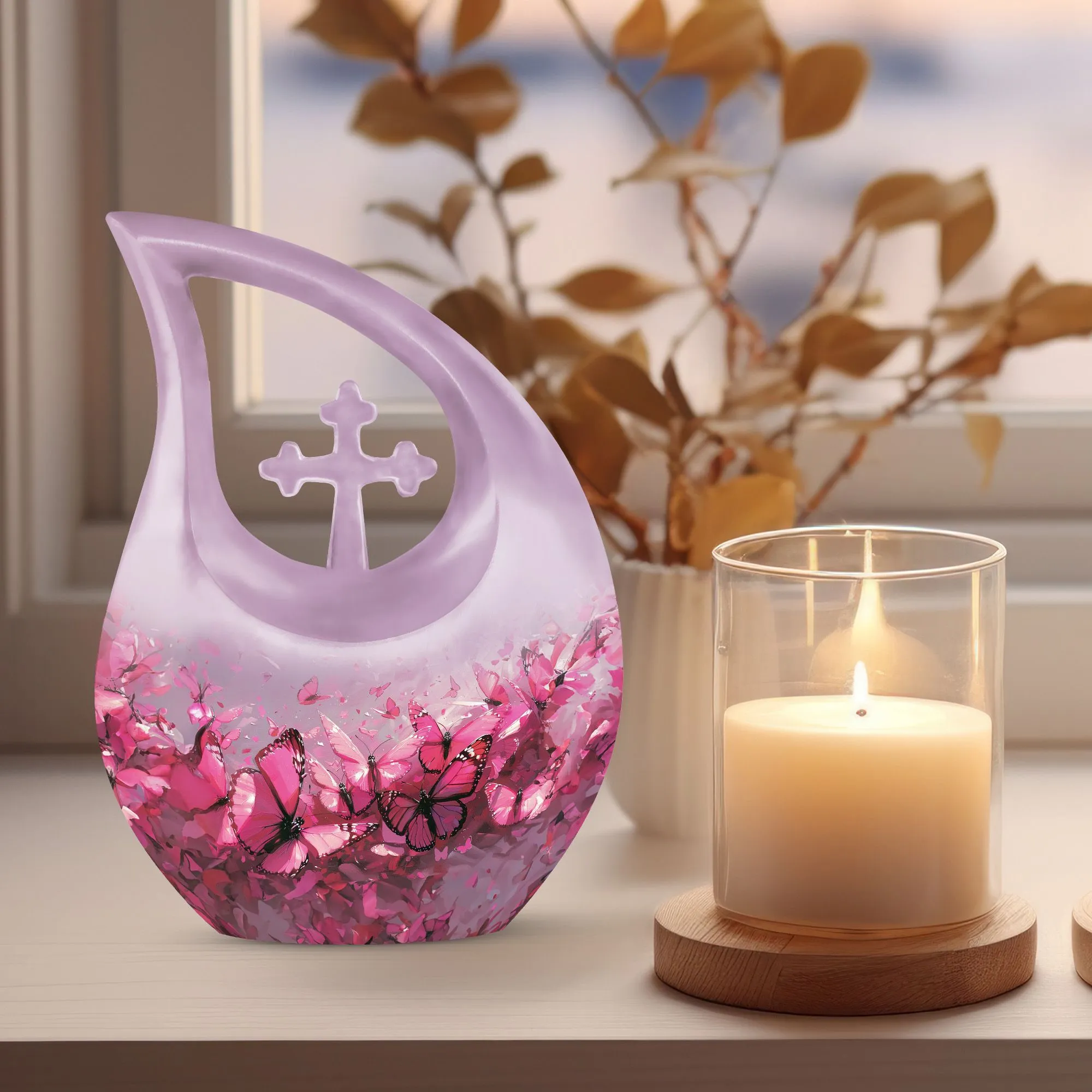 Custom Pink Butterfly Medium Cremation Urn for Remembrance