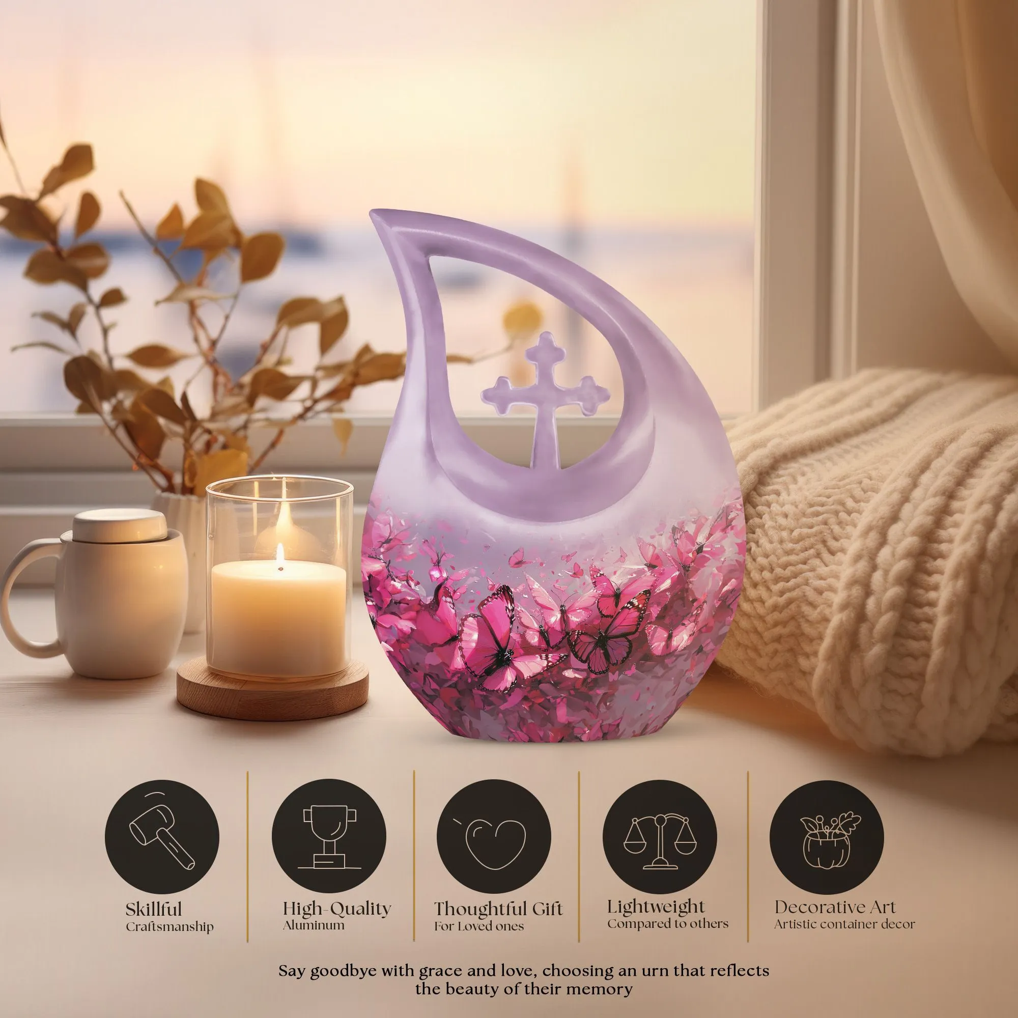 Custom Pink Butterfly Medium Cremation Urn for Remembrance