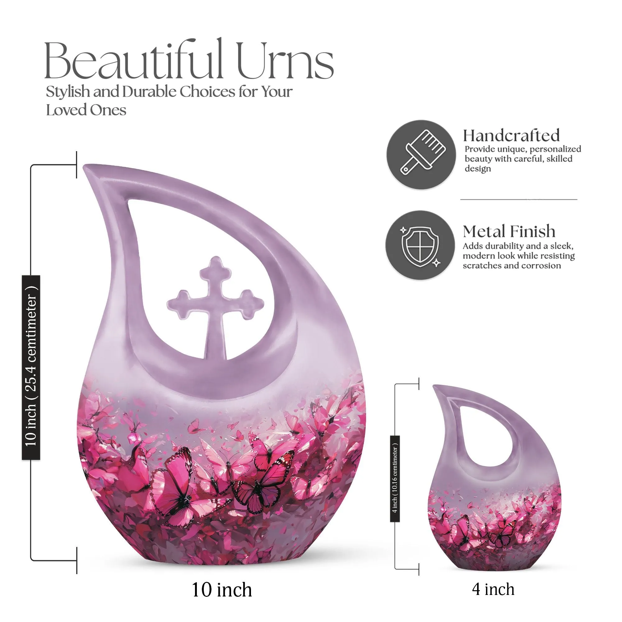 Custom Pink Butterfly Medium Cremation Urn for Remembrance