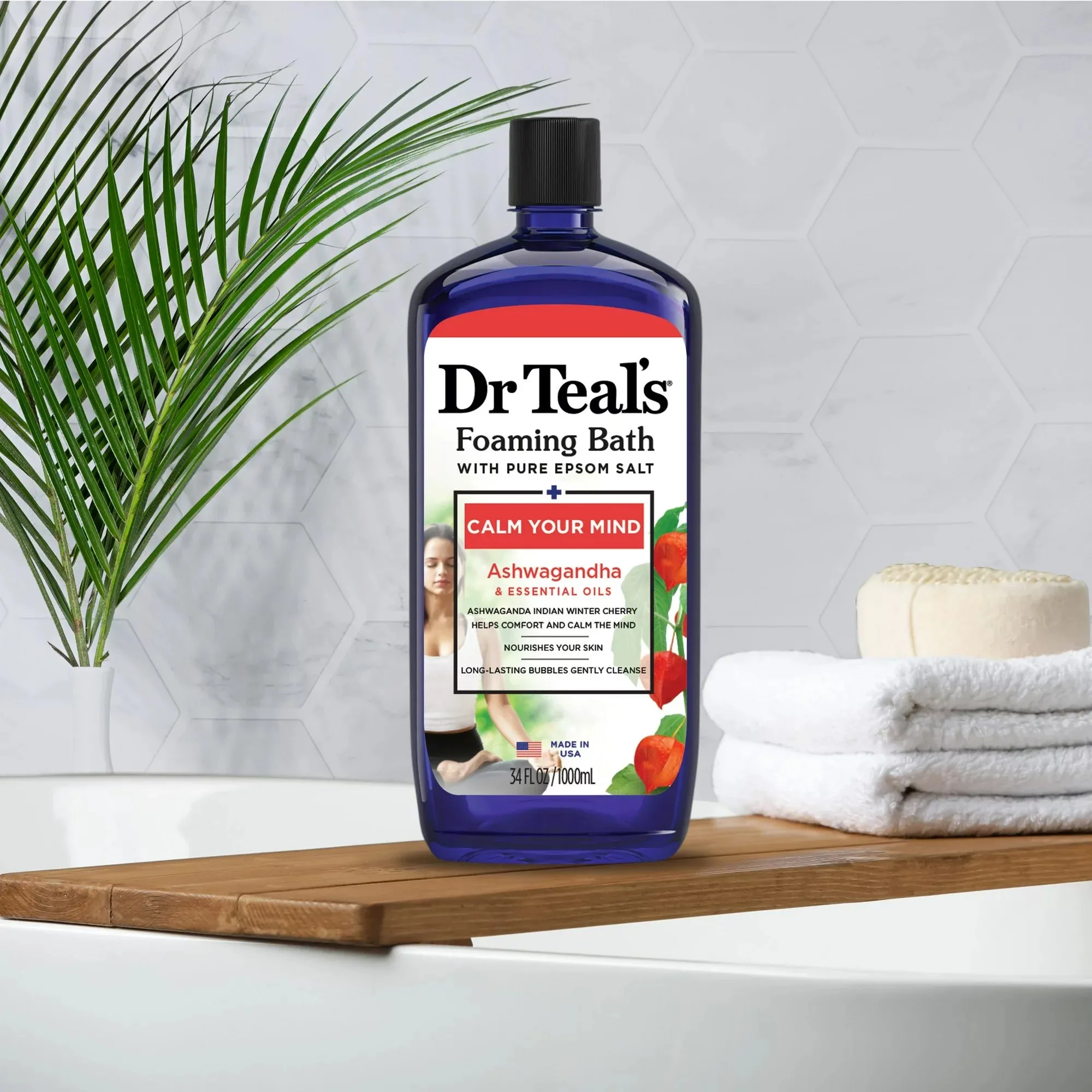 Dr Teal's Foaming Bath with Pure Epsom Salt Calm Your Mind with Ashwagandha. 34 oz