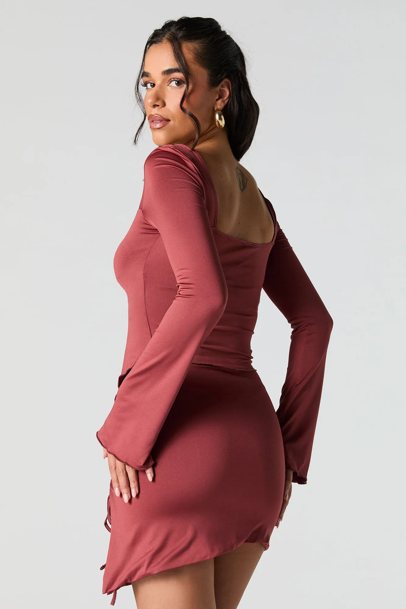 Drawstring Flyaway Long Sleeve Top