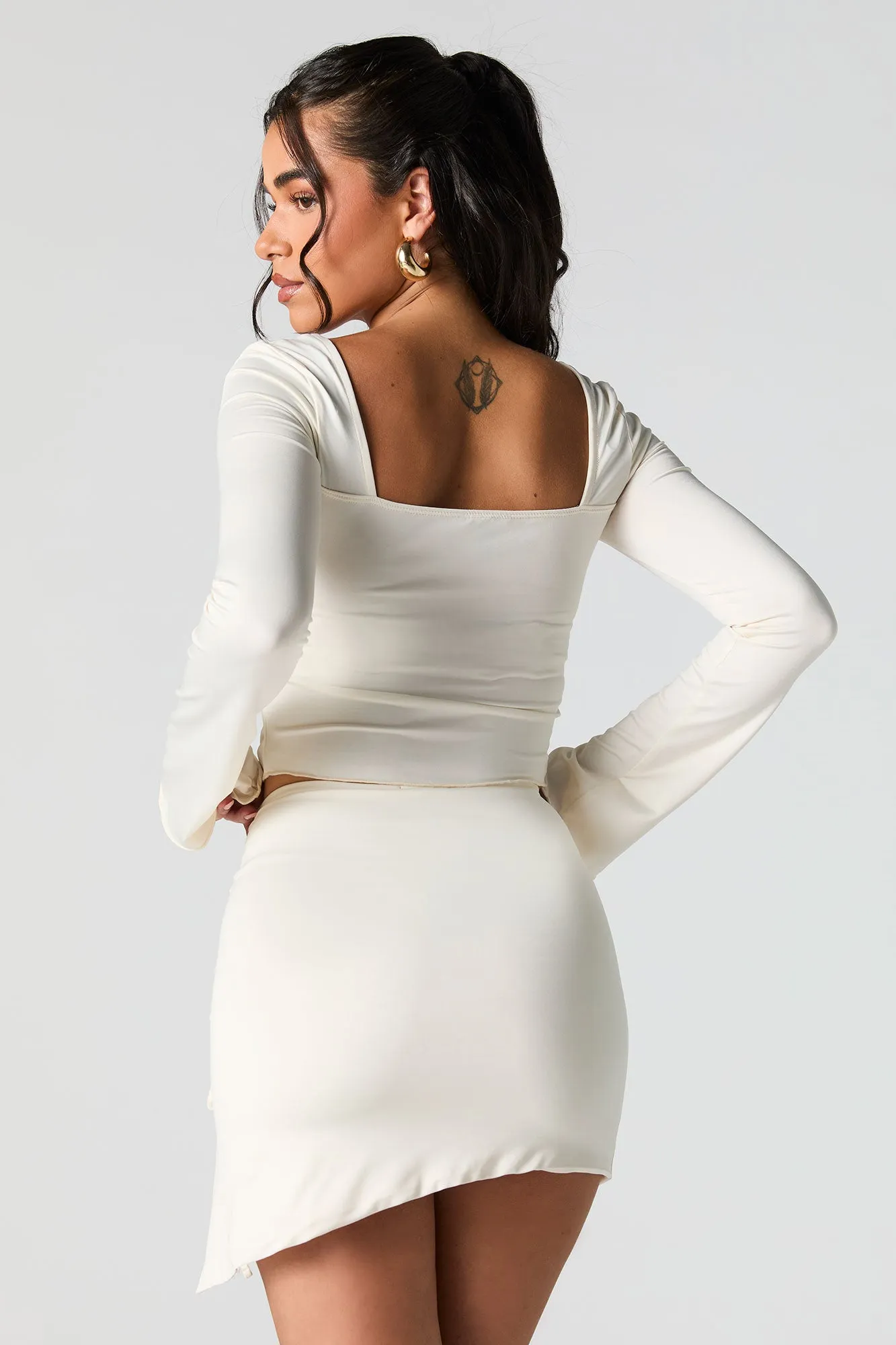 Drawstring Flyaway Long Sleeve Top