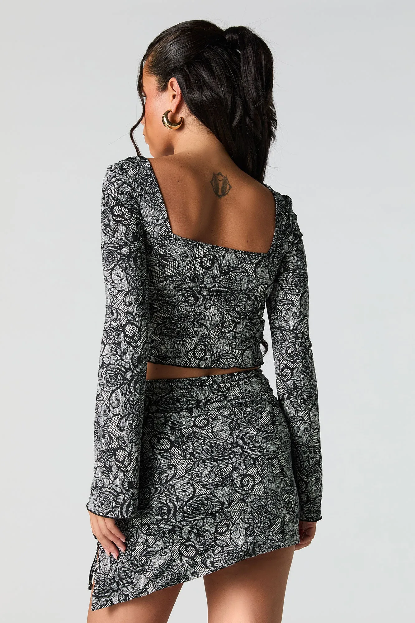 Drawstring Flyaway Long Sleeve Top