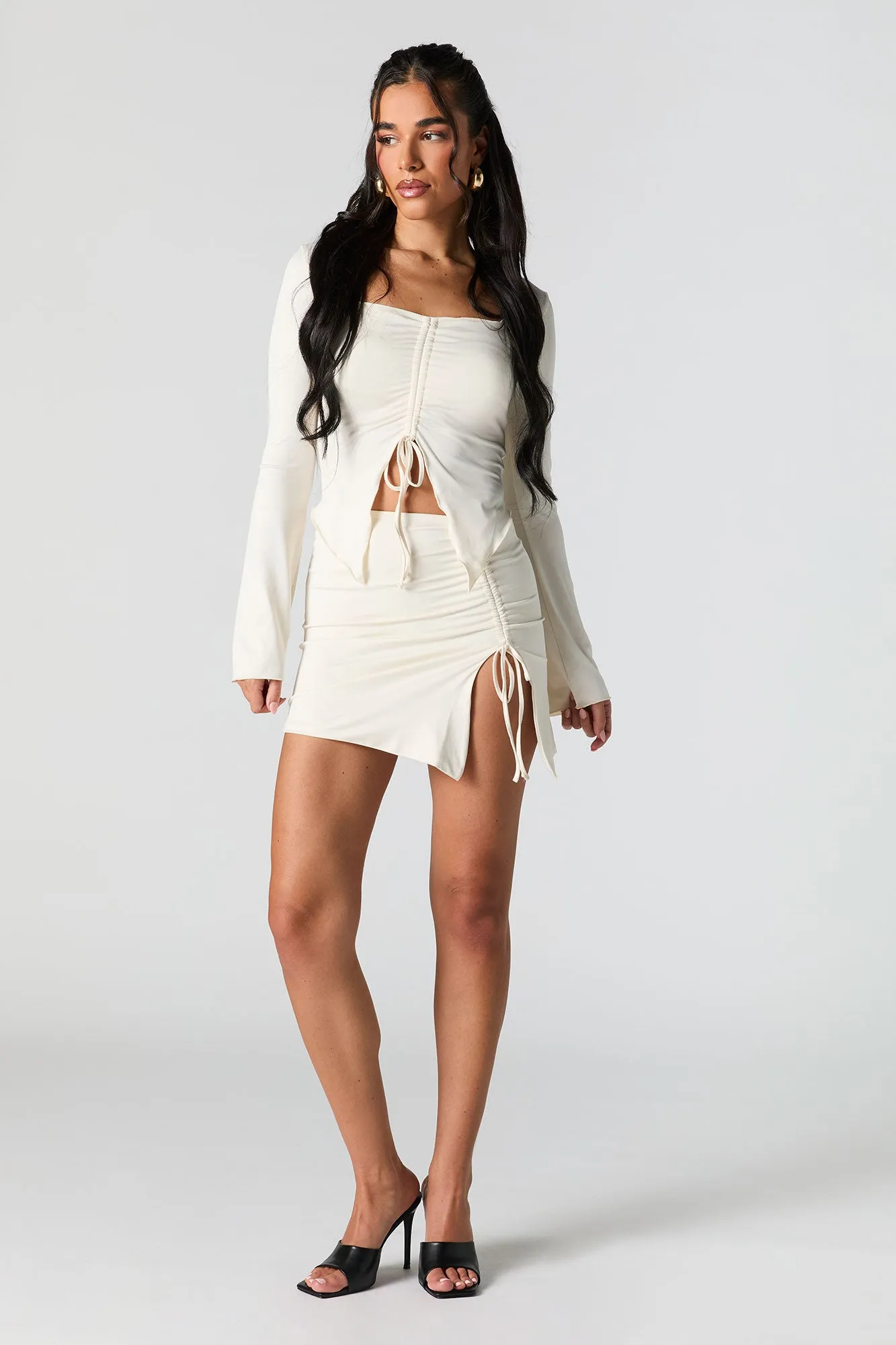 Drawstring Flyaway Long Sleeve Top