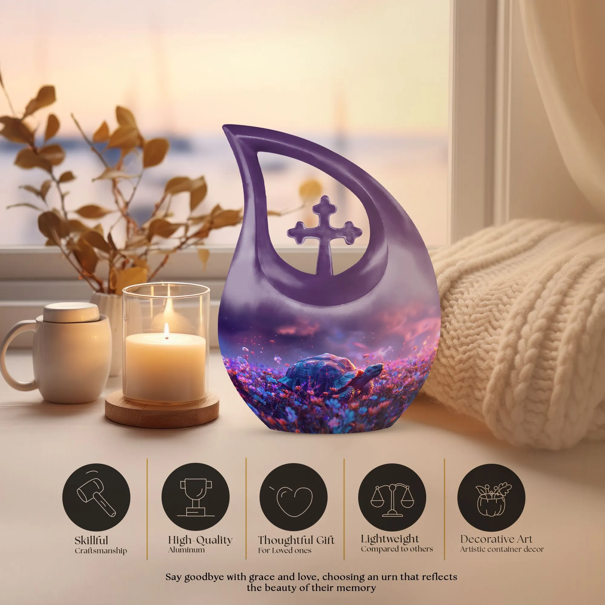 Economical Turtle Memorial Urn: Serene Cross Drop Design Urn