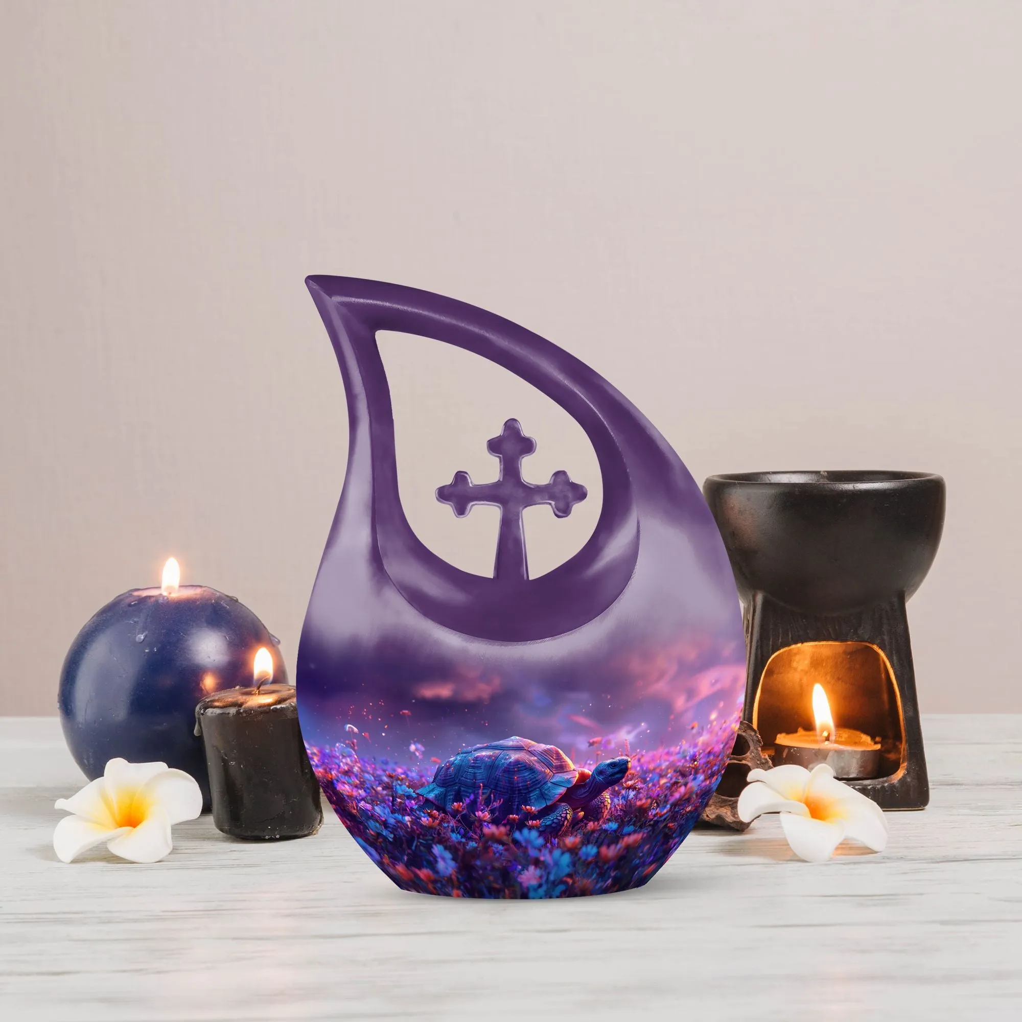 Economical Turtle Memorial Urn: Serene Cross Drop Design Urn
