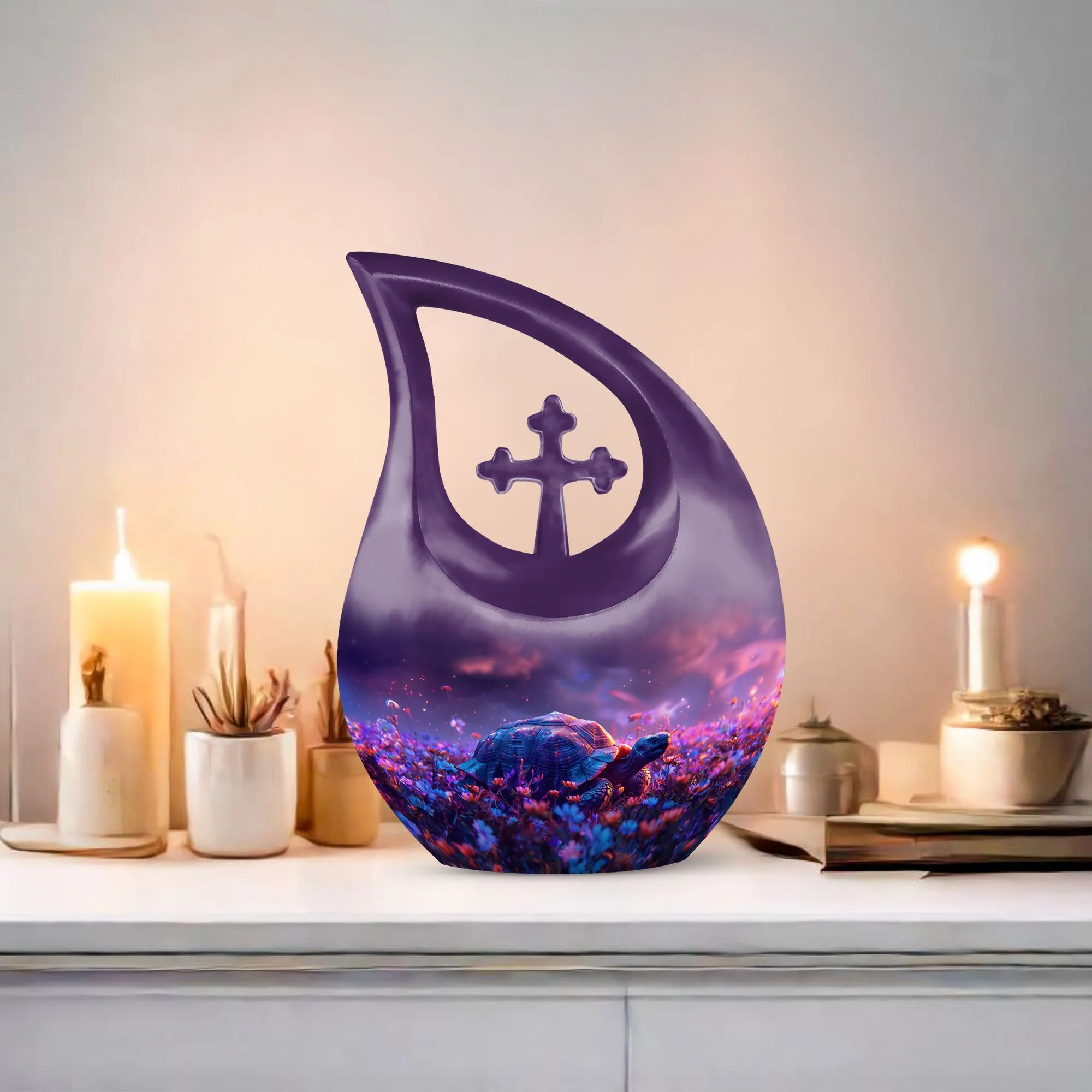 Economical Turtle Memorial Urn: Serene Cross Drop Design Urn