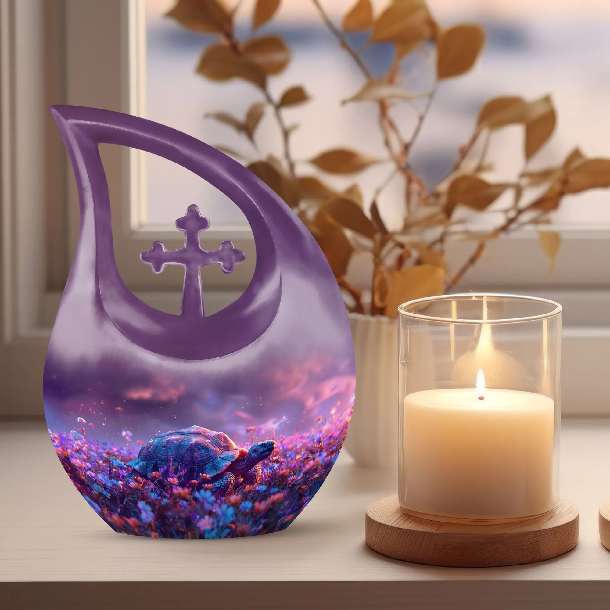 Economical Turtle Memorial Urn: Serene Cross Drop Design Urn