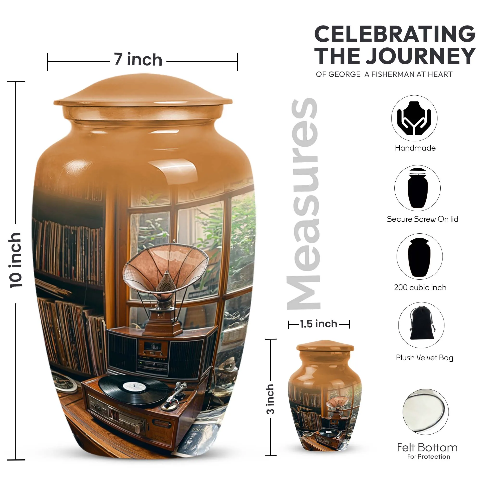 Elegant Gramophone Urn: Cremation Keepsake for Lasting Memories