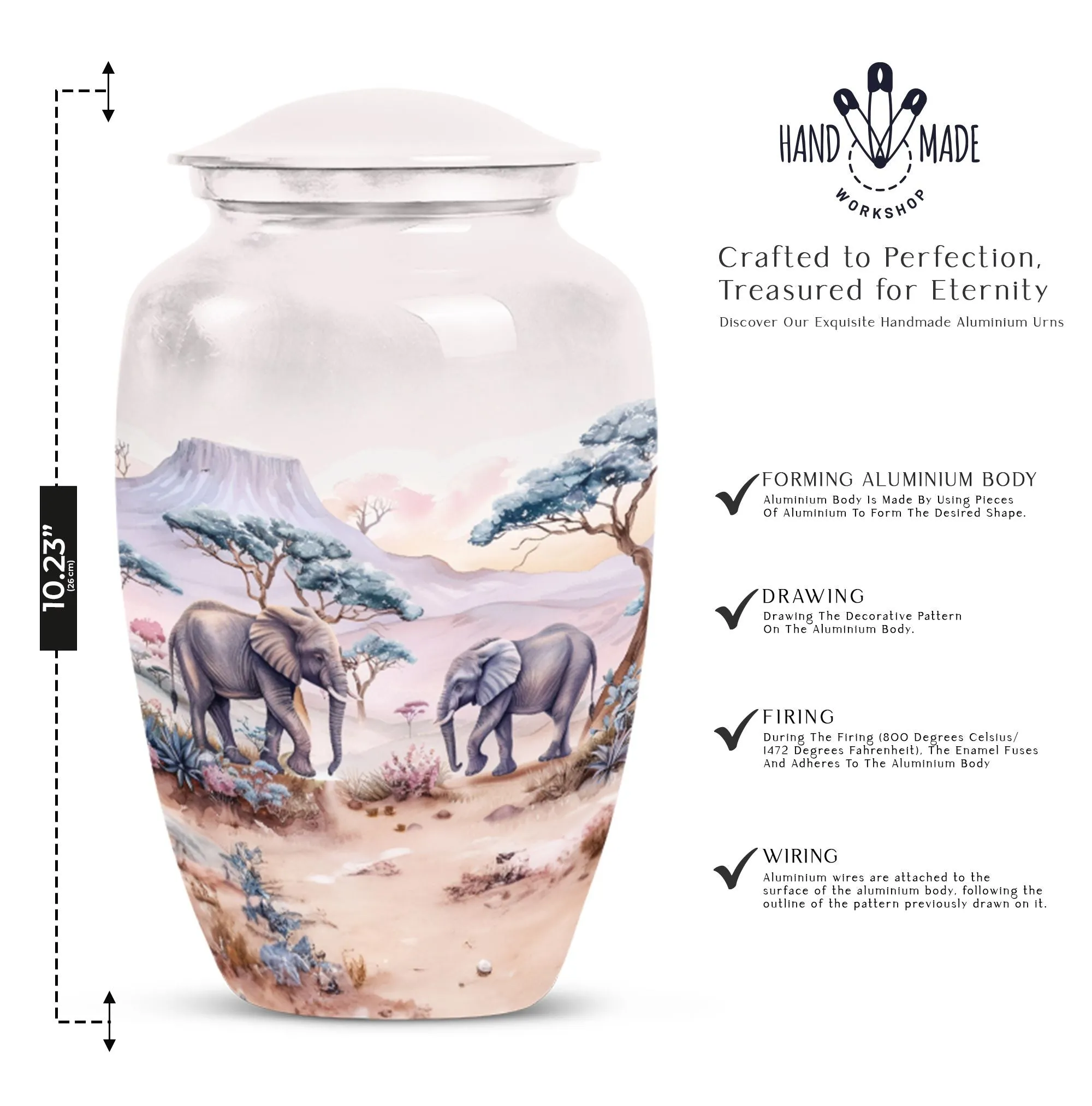 Elephant Urn:  Cremation Memorial Urn, Engraving Option Available