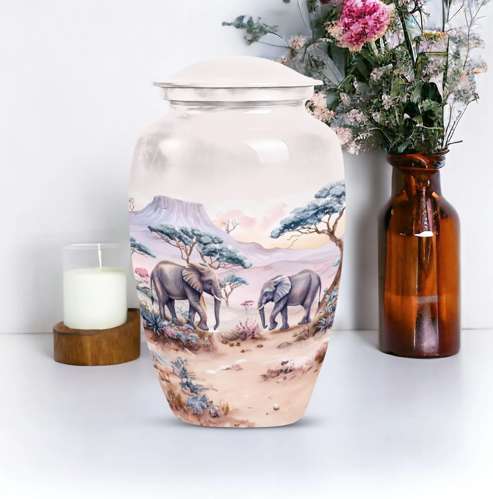Elephant Urn:  Cremation Memorial Urn, Engraving Option Available