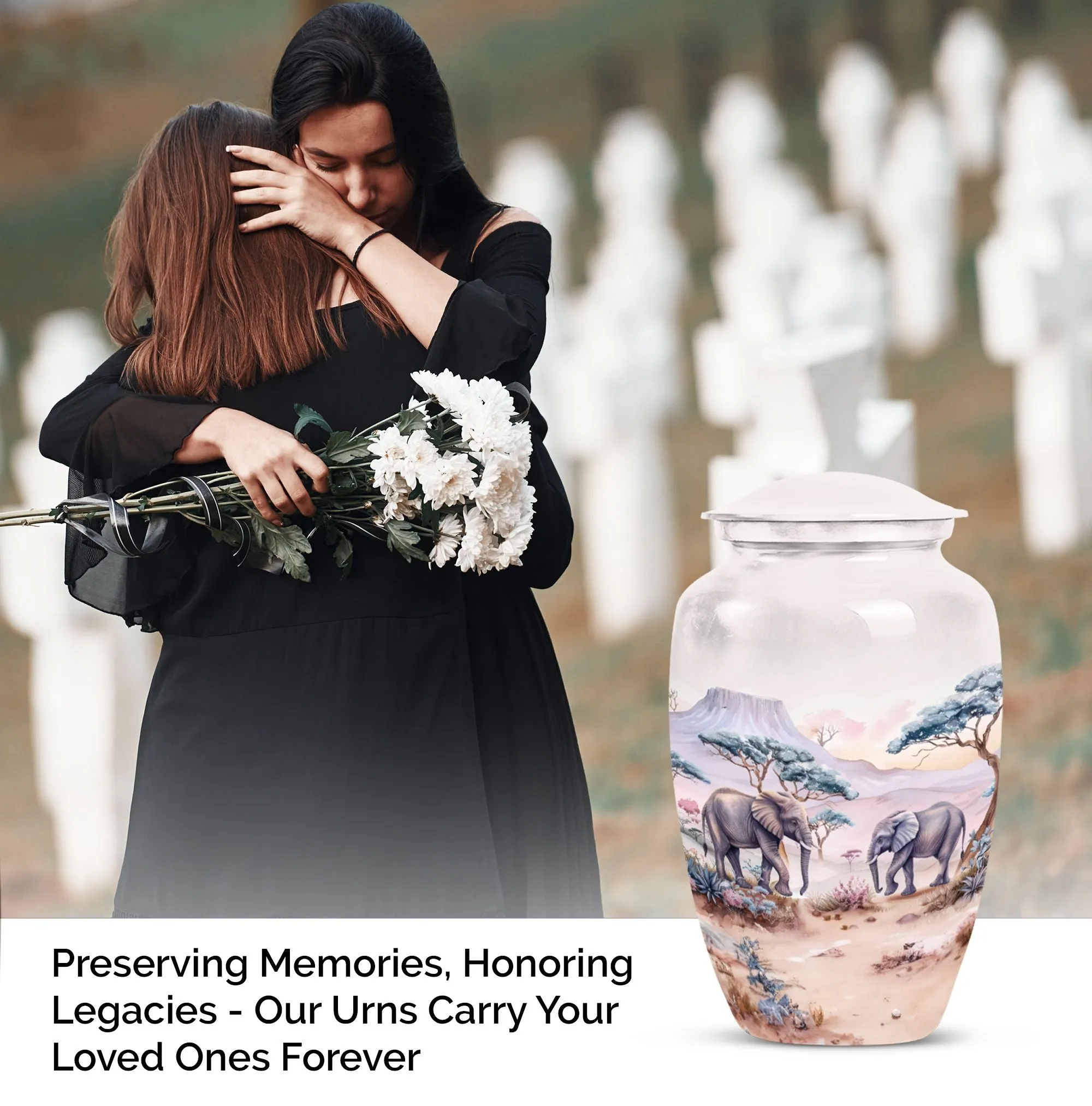 Elephant Urn:  Cremation Memorial Urn, Engraving Option Available