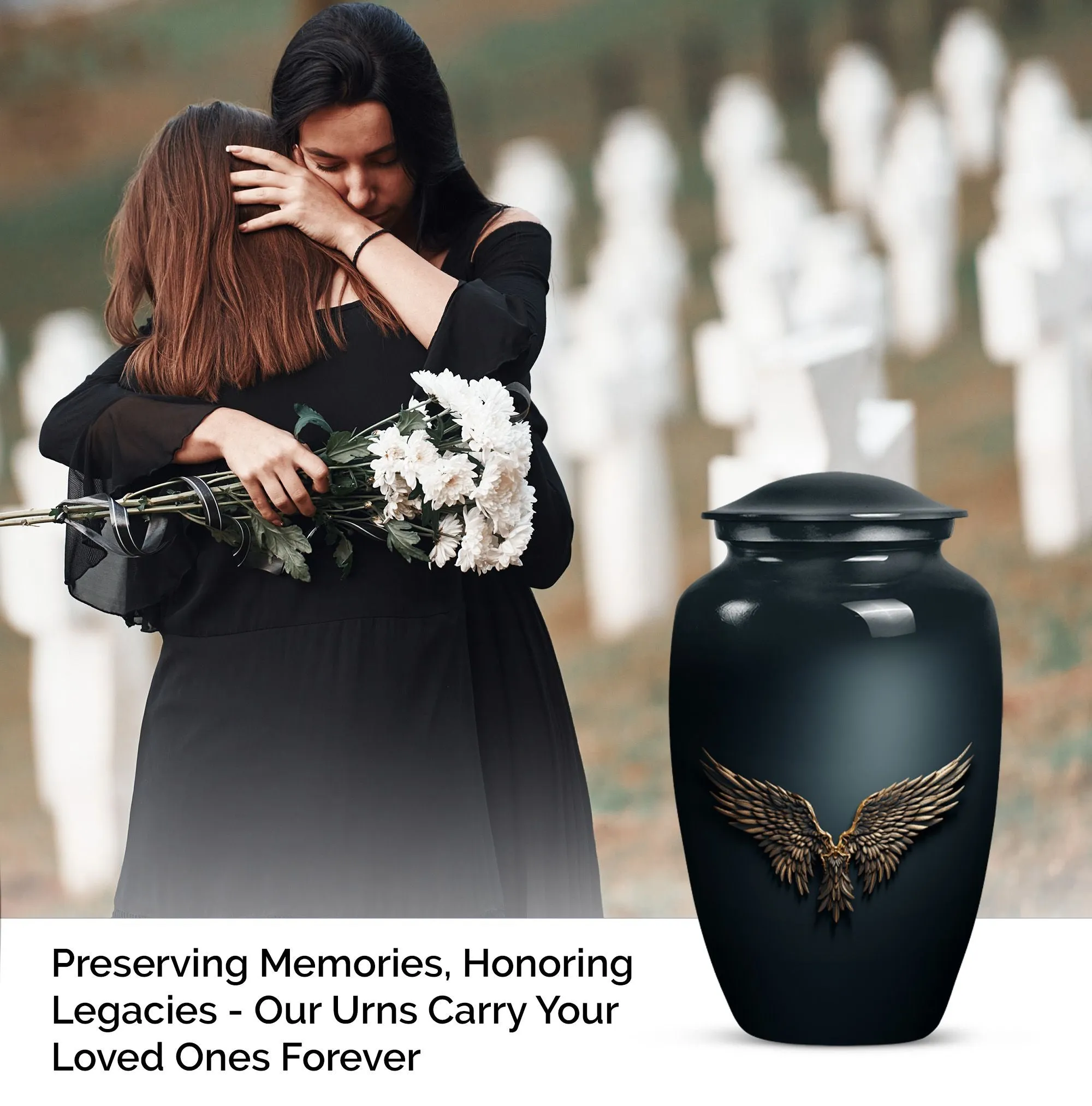 Eternal Peace - Wings Blue Beautiful Cremation Urn for Mom