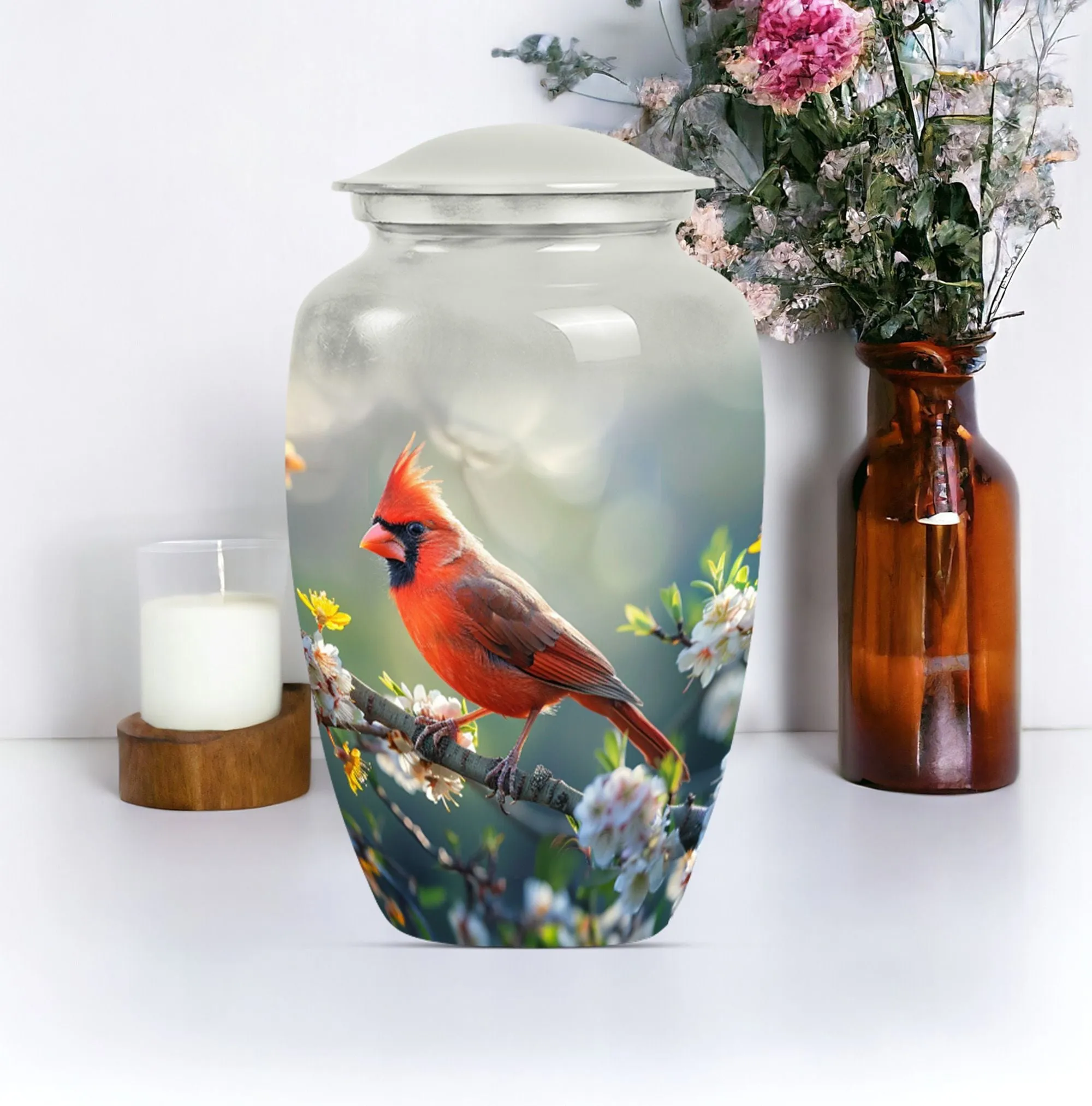 Eternal Rest Cardinal Bird Urn: Adult Human Ashes Memorial Keepsake