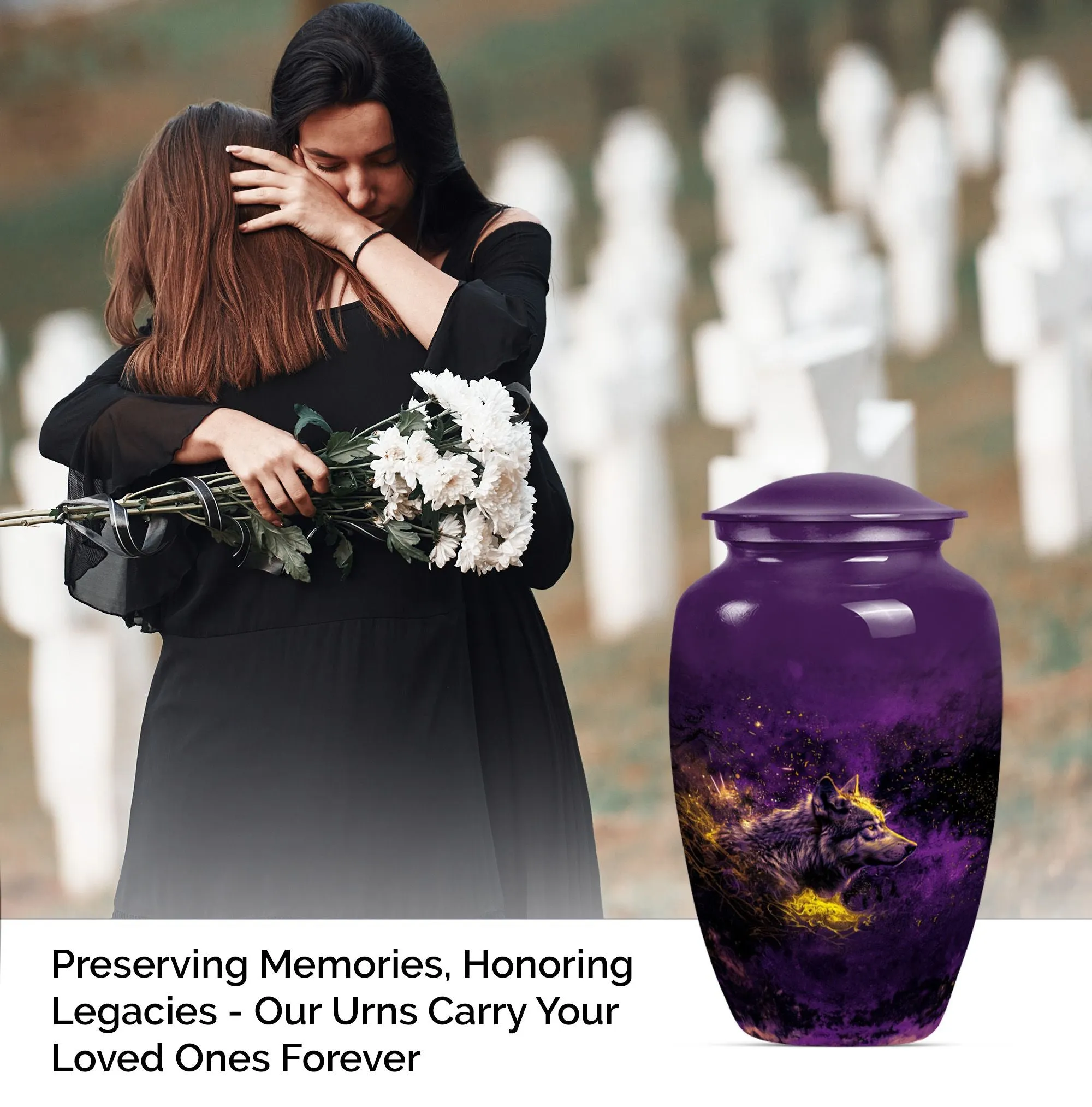 Eternal Rest - Wolf Urn for Human Ashes, Large Cremation Tribute