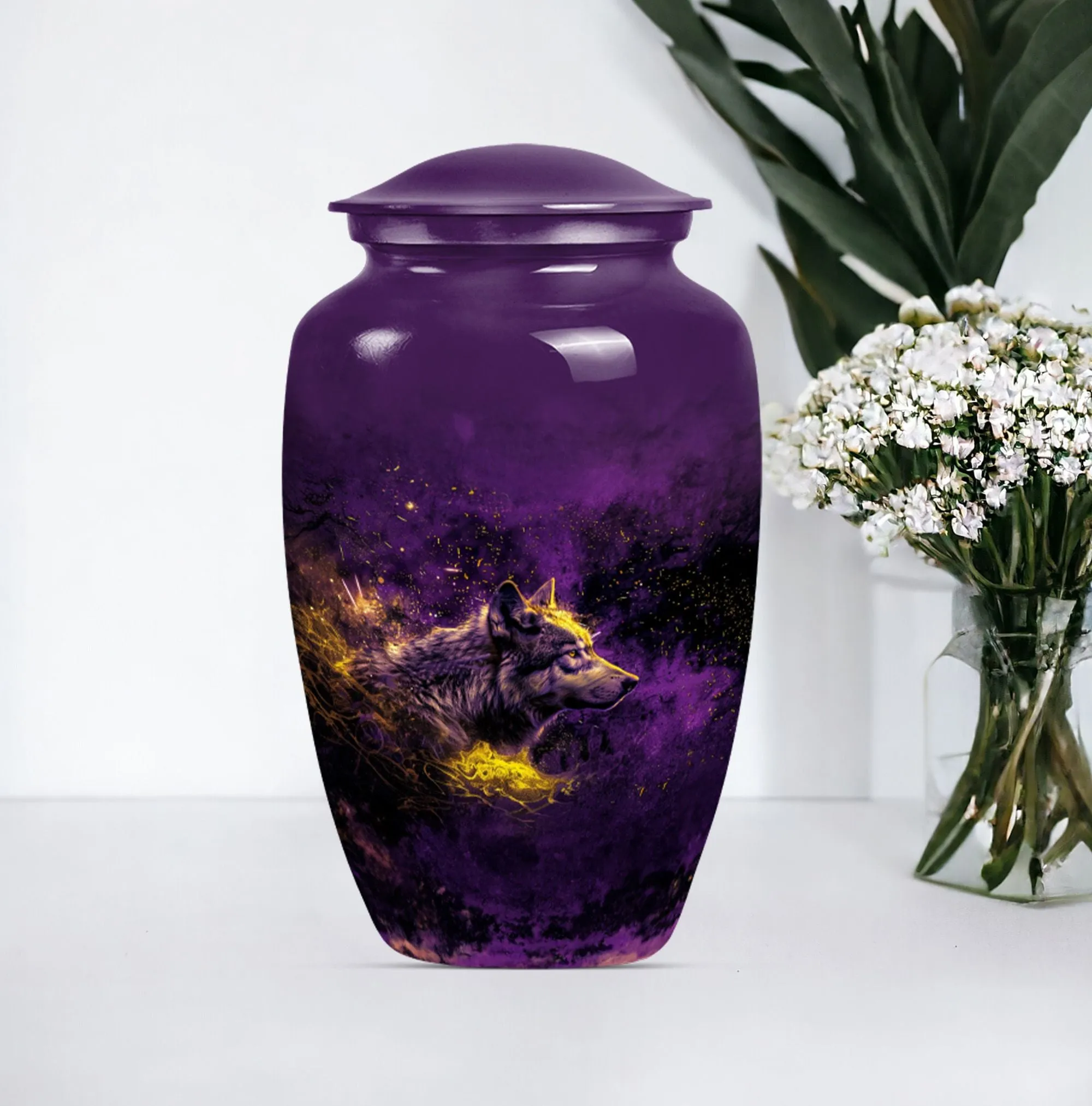 Eternal Rest - Wolf Urn for Human Ashes, Large Cremation Tribute