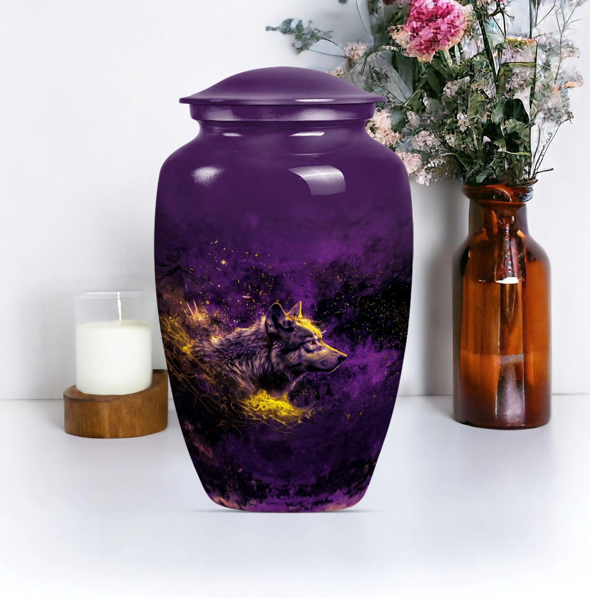 Eternal Rest - Wolf Urn for Human Ashes, Large Cremation Tribute