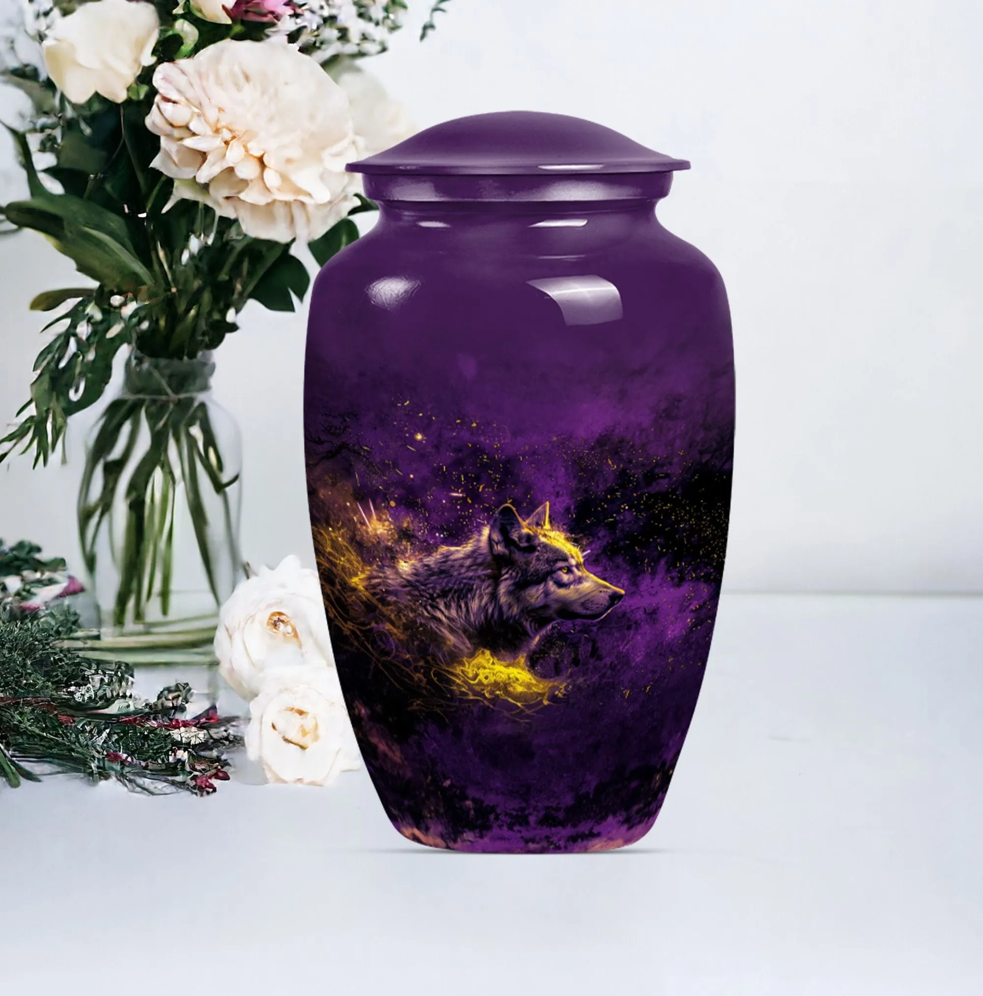 Eternal Rest - Wolf Urn for Human Ashes, Large Cremation Tribute