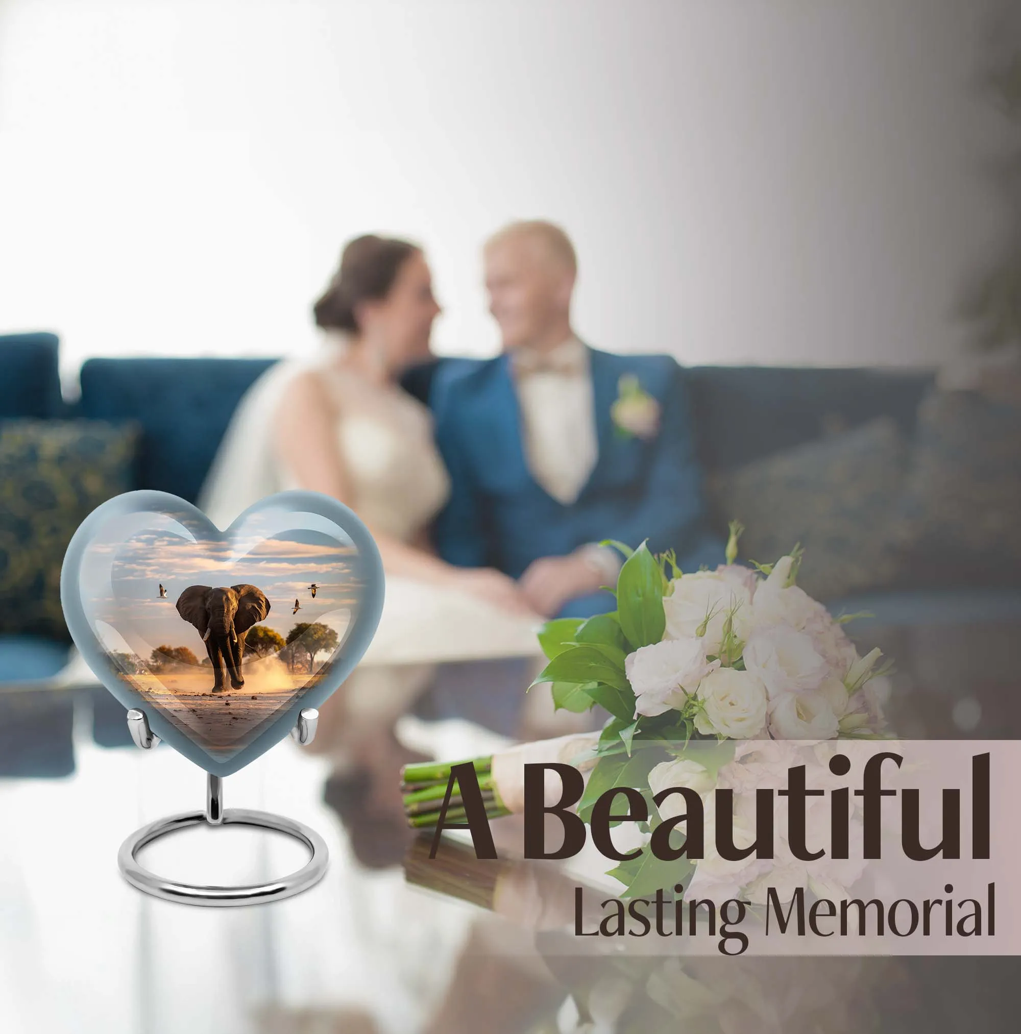 Eternal Serenity Elephant Memorial Ash Urn - Butterfly Themed Heart Cremation Urn