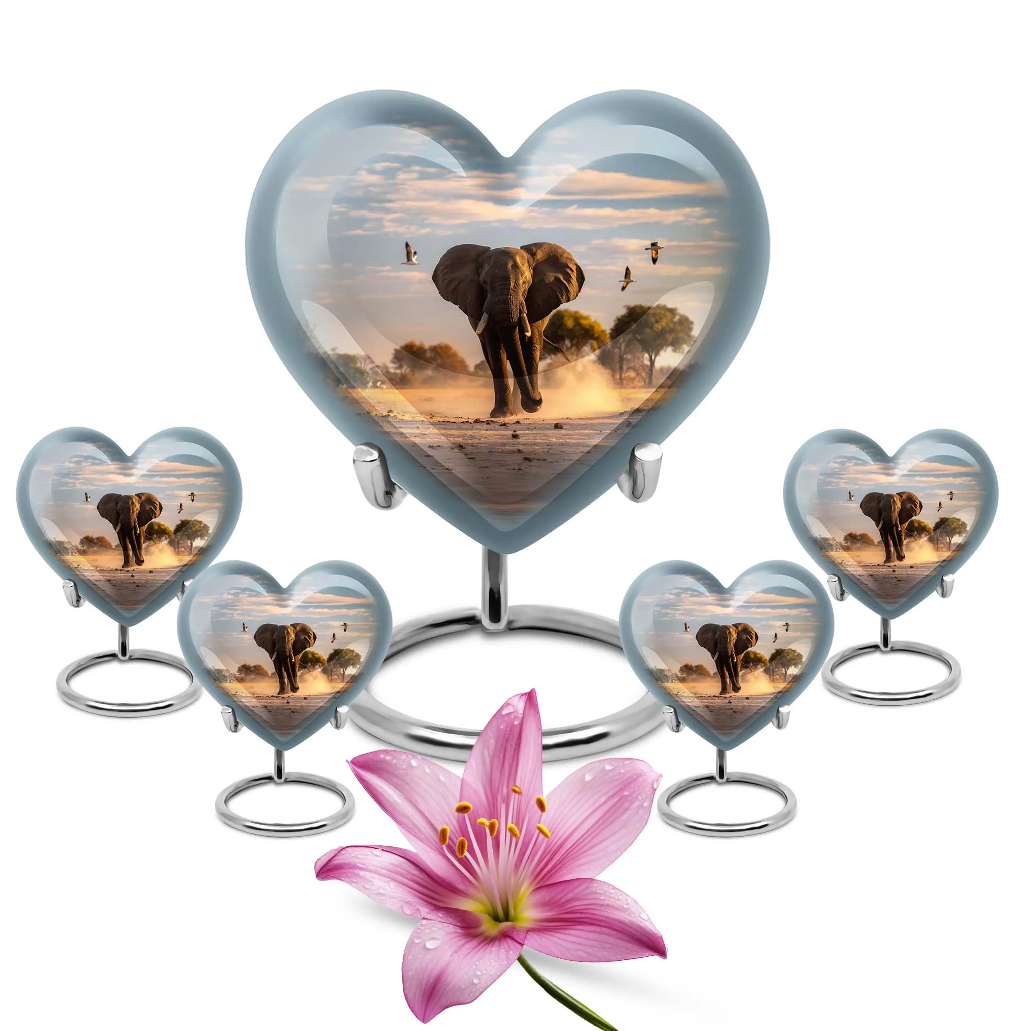 Eternal Serenity Elephant Memorial Ash Urn - Butterfly Themed Heart Cremation Urn