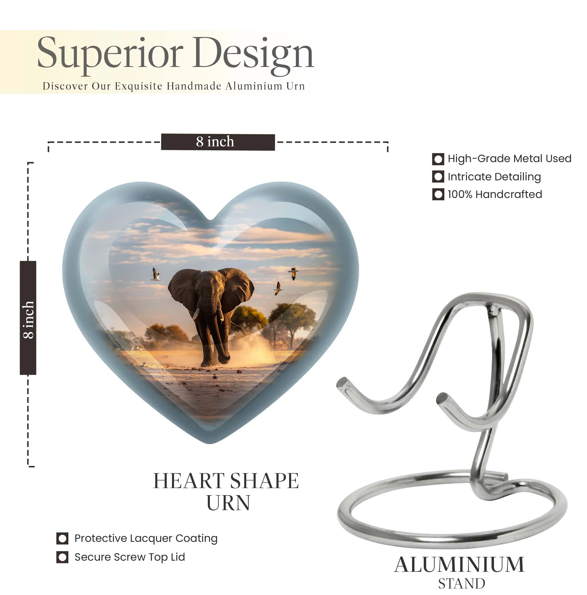 Eternal Serenity Elephant Memorial Ash Urn - Butterfly Themed Heart Cremation Urn