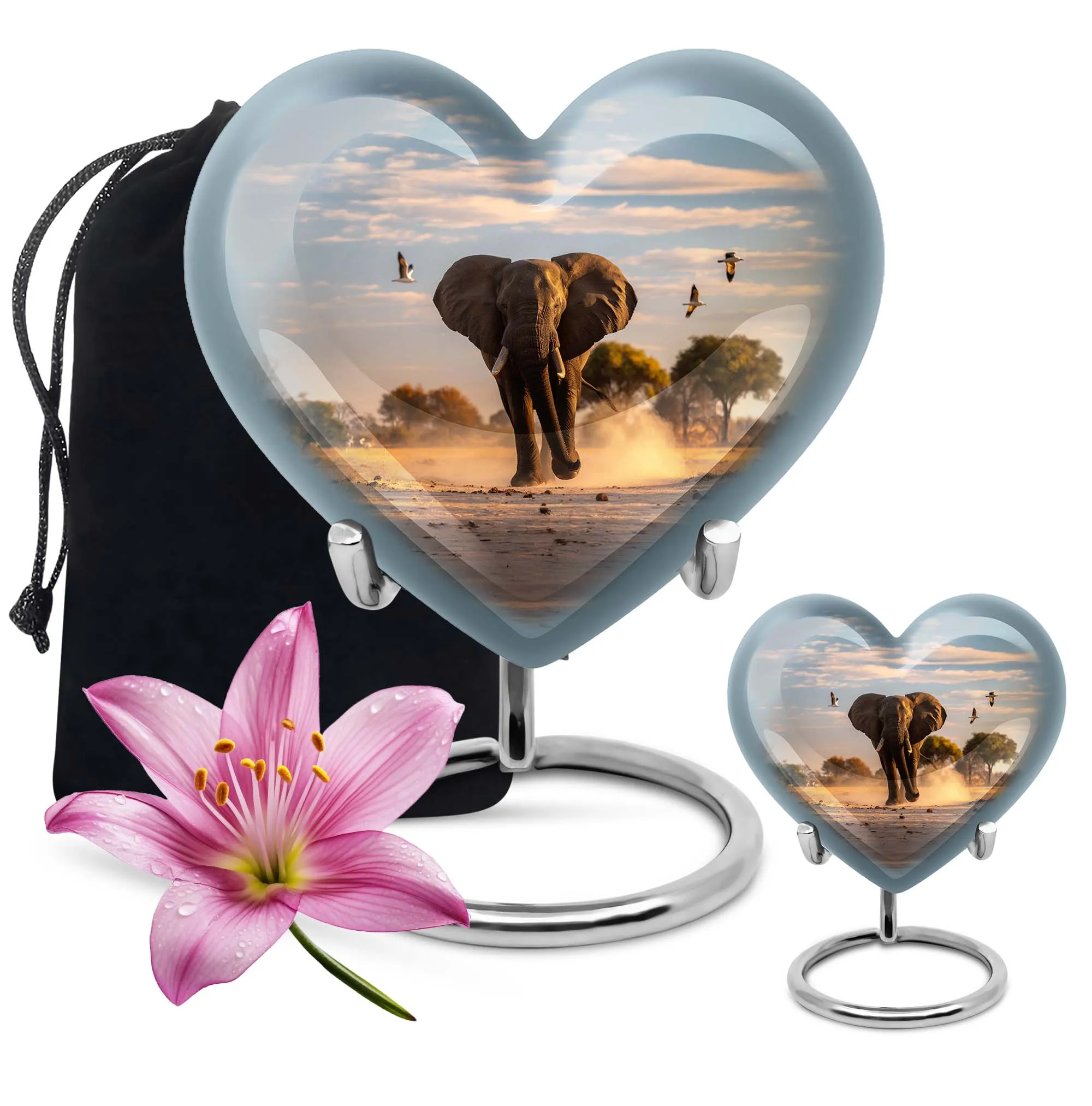 Eternal Serenity Elephant Memorial Ash Urn - Butterfly Themed Heart Cremation Urn
