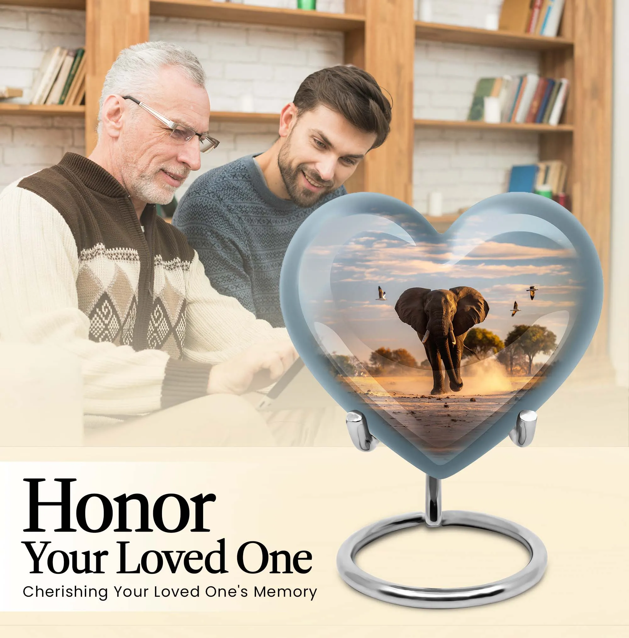 Eternal Serenity Elephant Memorial Ash Urn - Butterfly Themed Heart Cremation Urn