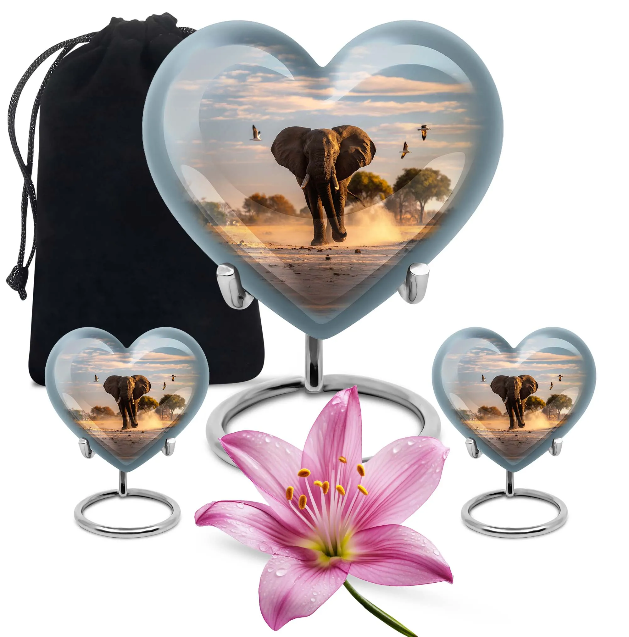 Eternal Serenity Elephant Memorial Ash Urn - Butterfly Themed Heart Cremation Urn