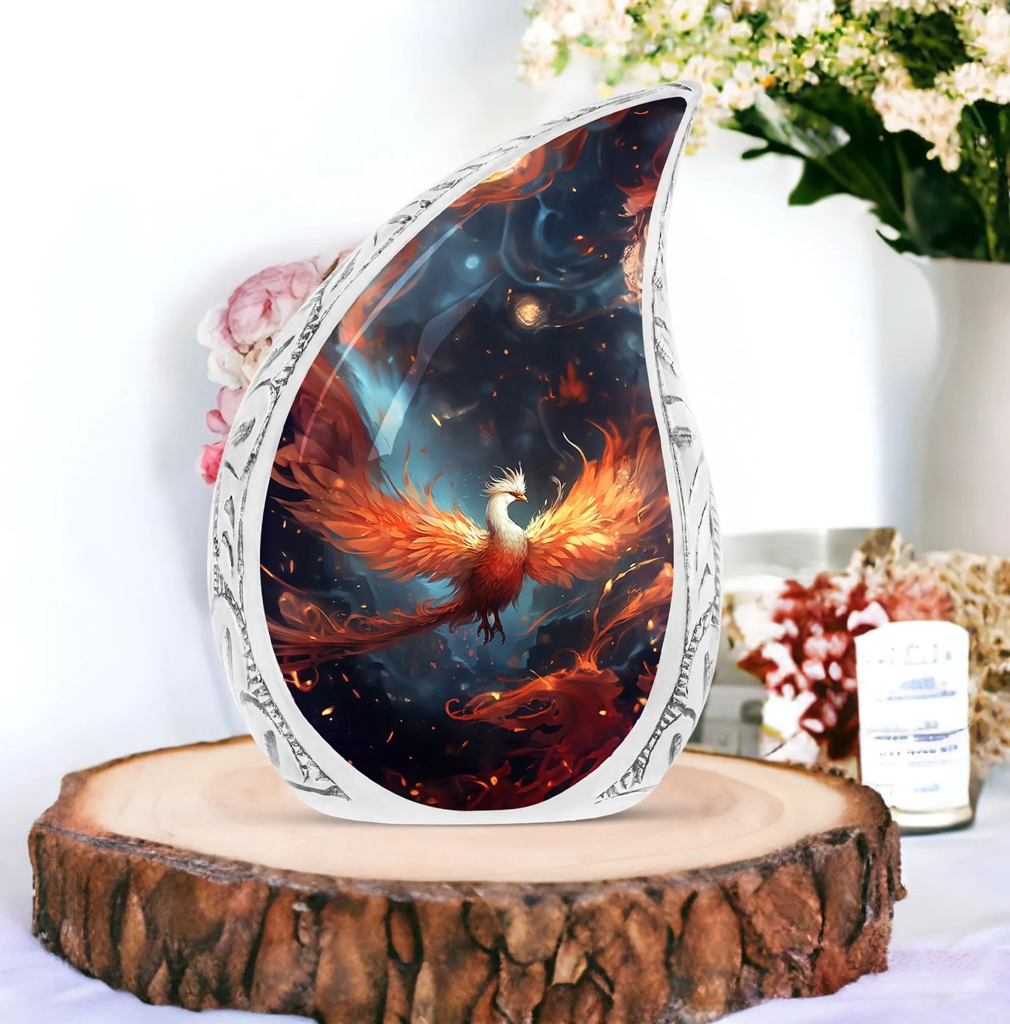 Eternally Memorized White Phoenix Cremation Urn For Ashes