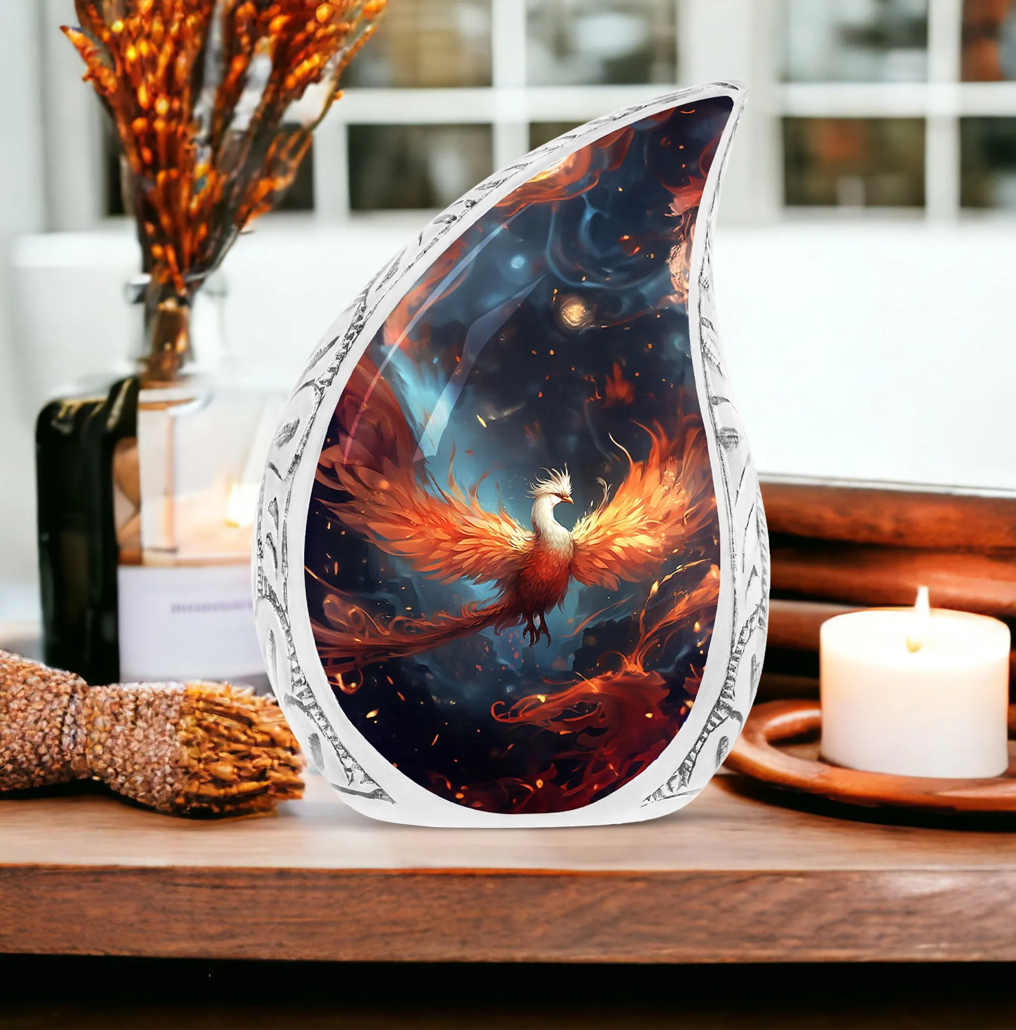 Eternally Memorized White Phoenix Cremation Urn For Ashes