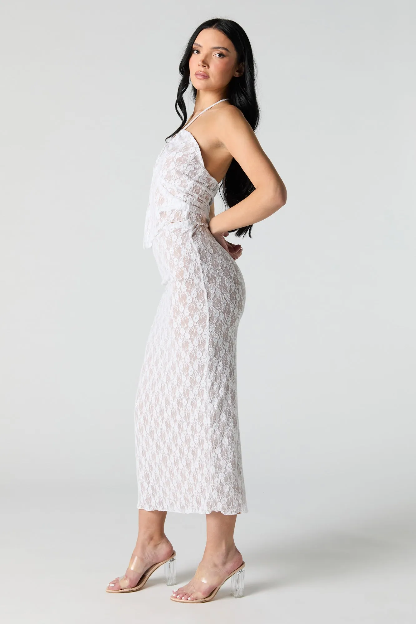 Floral Lace Midi Skirt