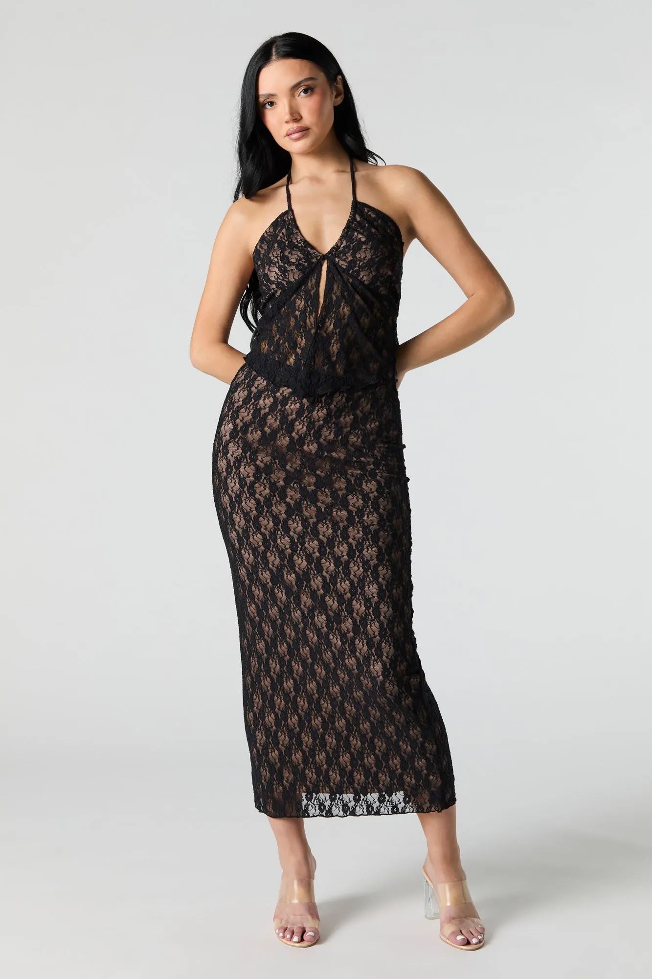 Floral Lace Midi Skirt