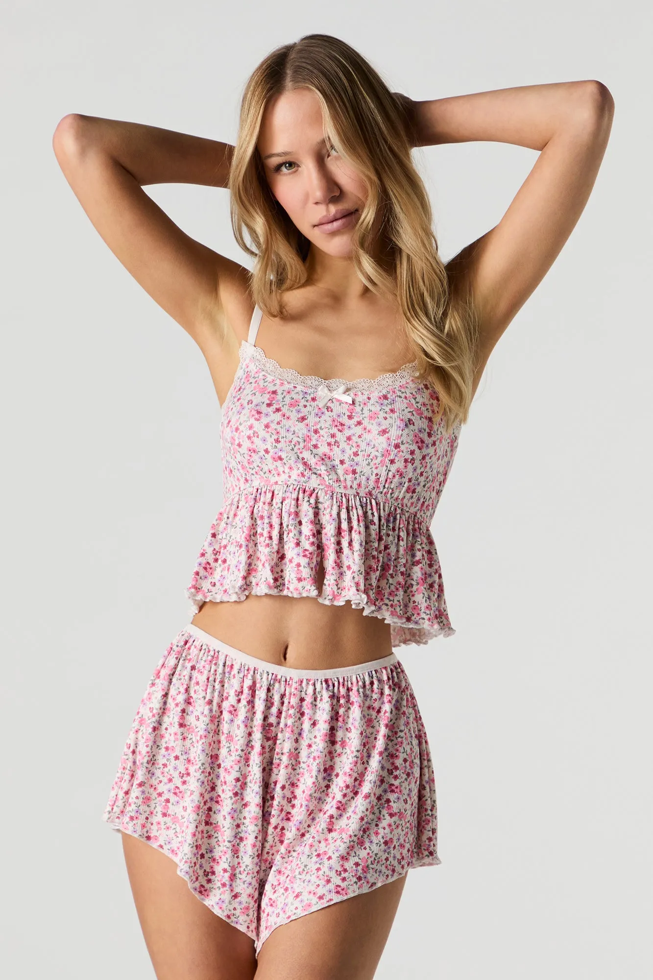 Floral Pointelle Knit Pajama Short