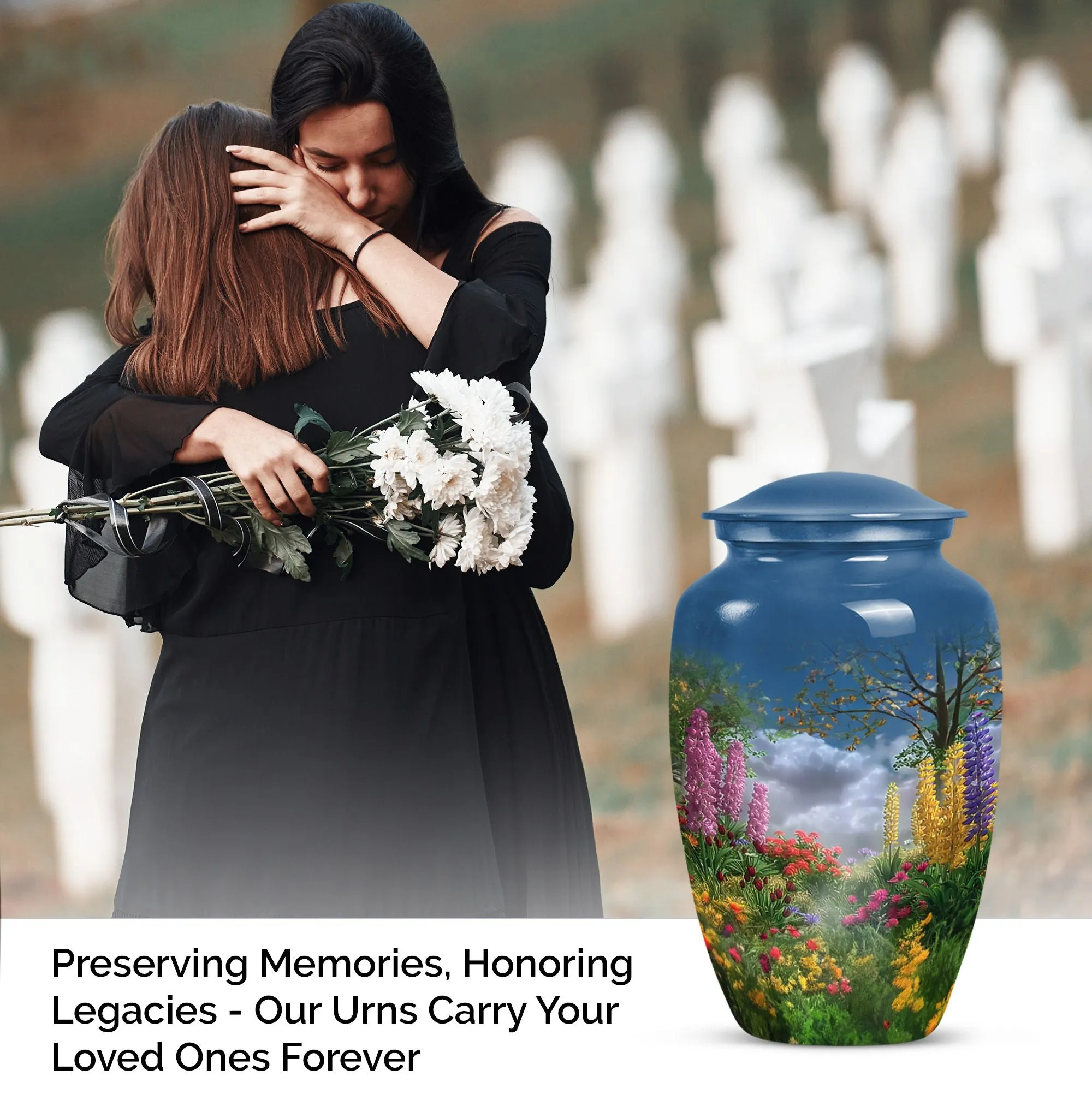 Flowers Memorial - Classic Cremation Urn for Women's Ashes