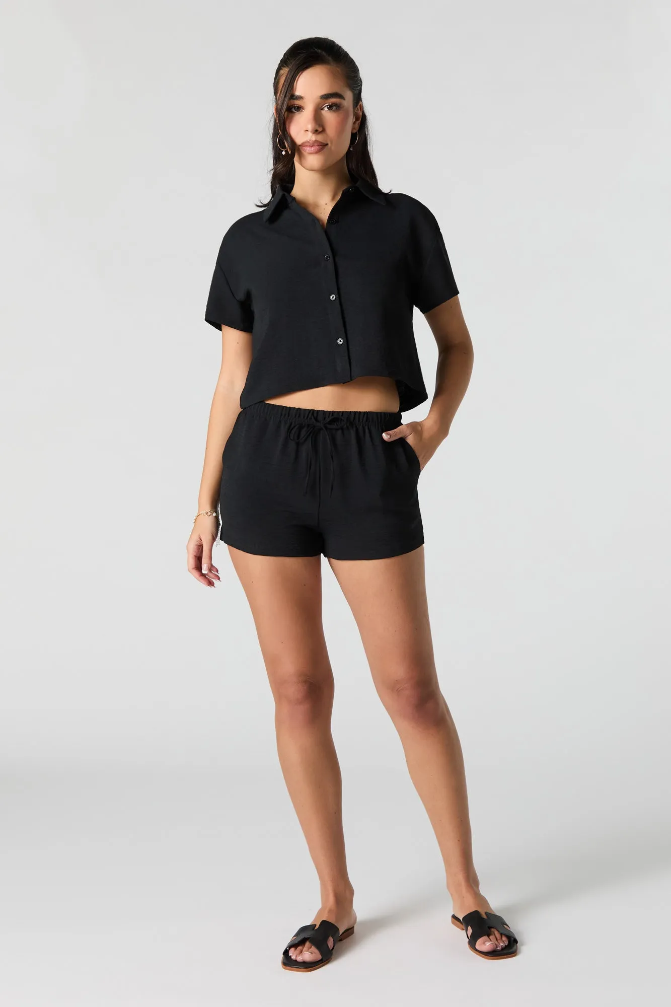 Flowy Cropped Button-Up Top
