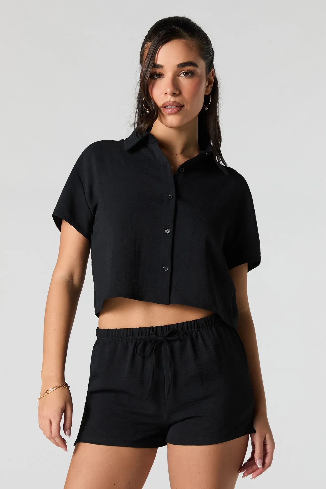 Flowy Cropped Button-Up Top