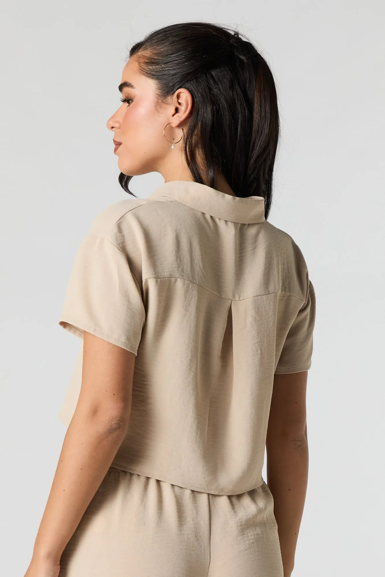 Flowy Cropped Button-Up Top