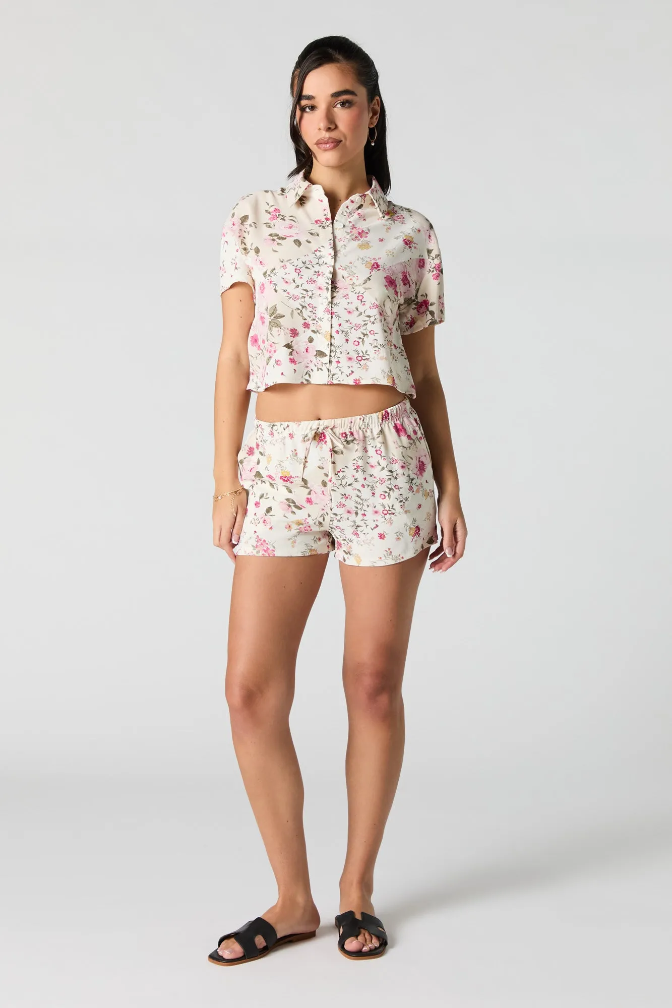 Flowy Cropped Button-Up Top