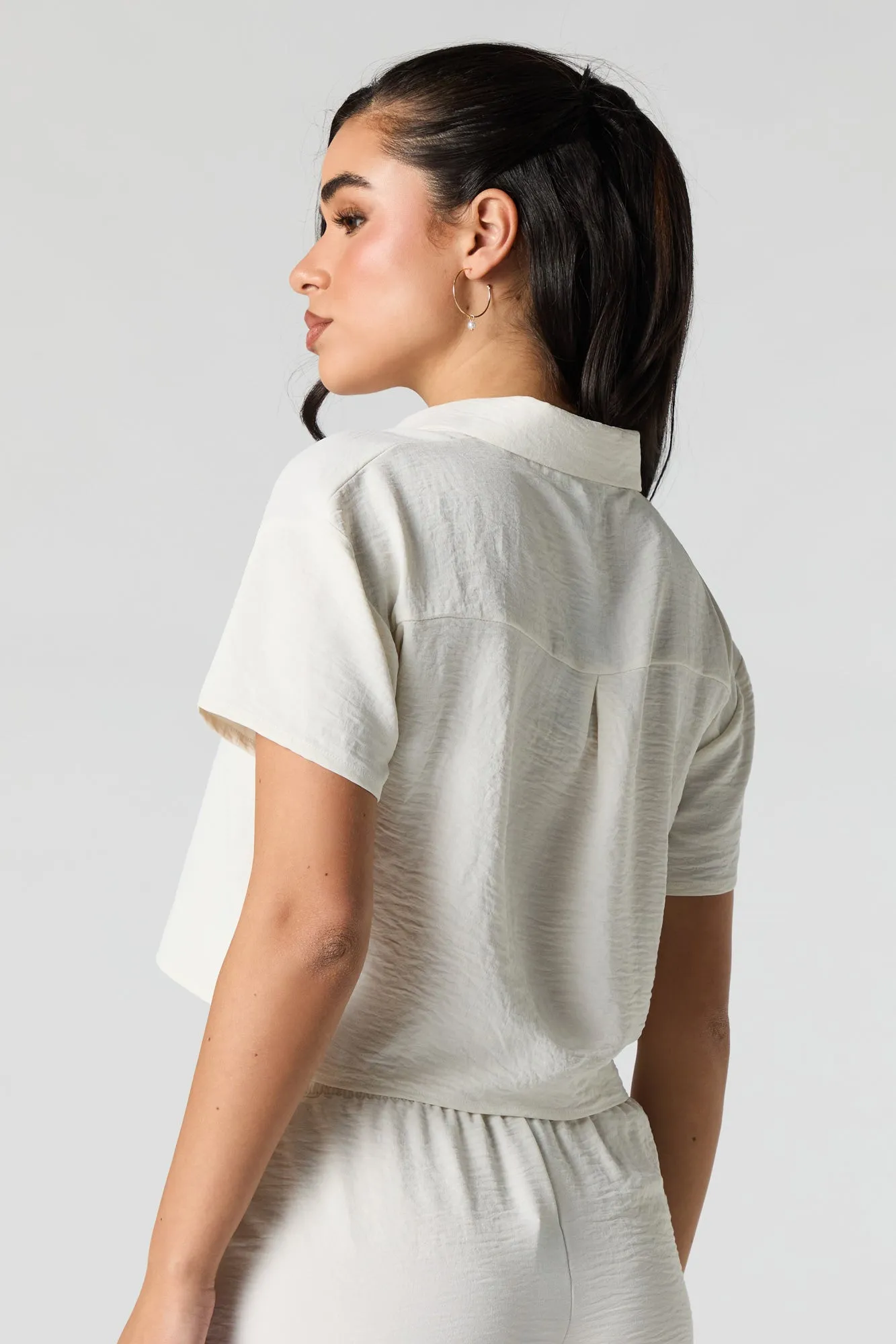 Flowy Cropped Button-Up Top