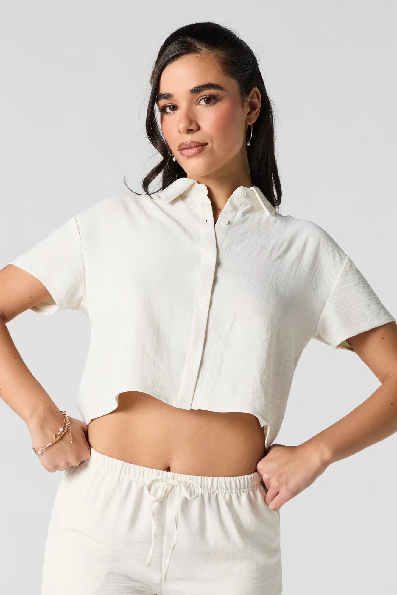 Flowy Cropped Button-Up Top