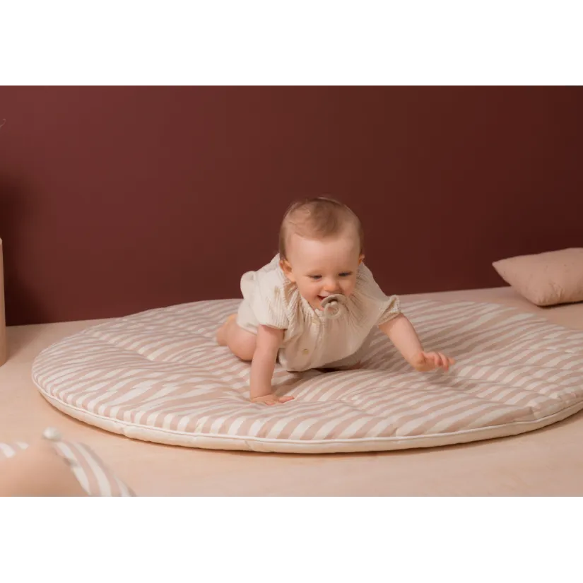 Fluffy Round Playmat - Taupe Stripes/ Natural