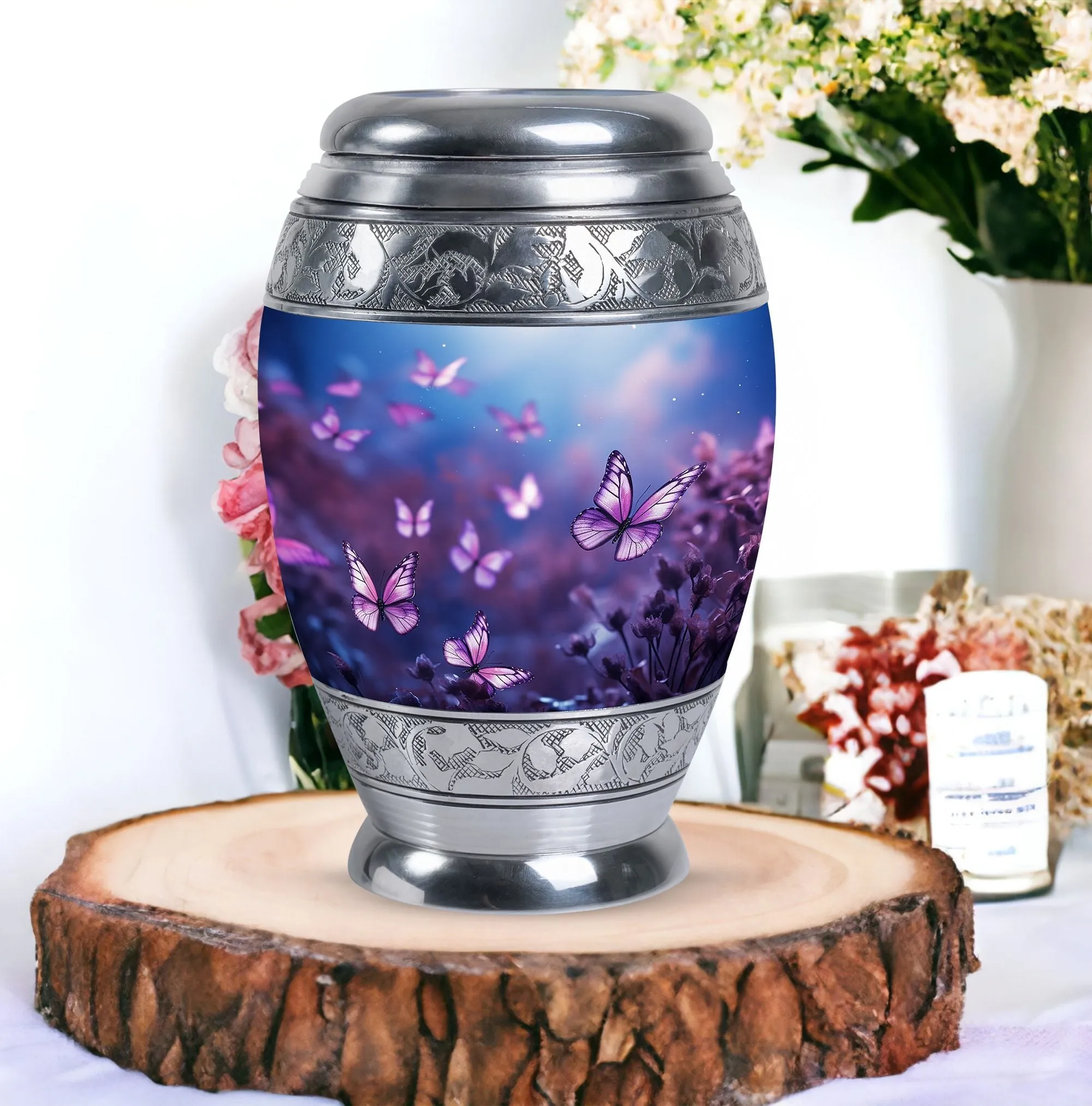 Gentle Rest: Butterflies in Forest Cremation Urn For Ashes