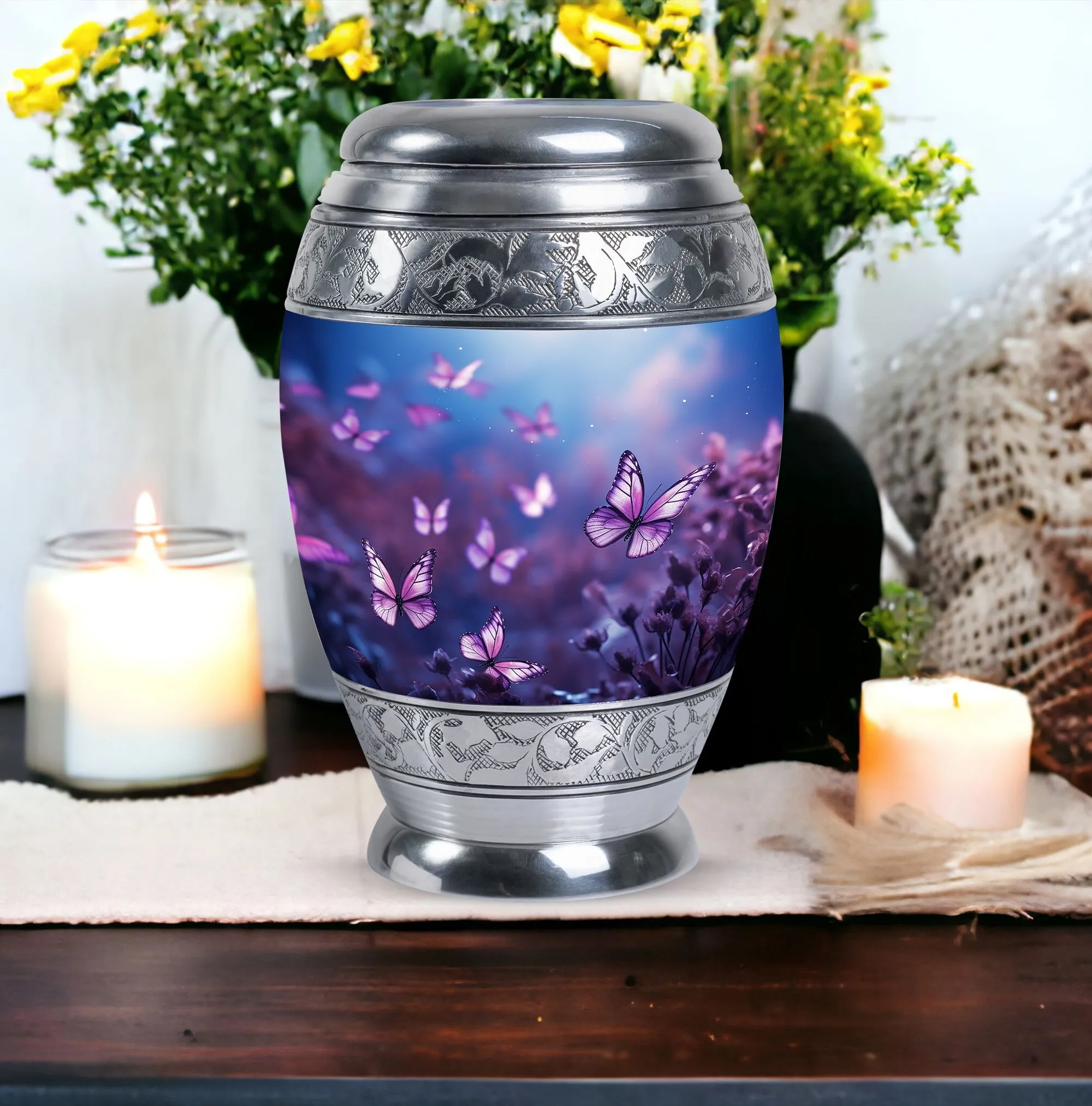 Gentle Rest: Butterflies in Forest Cremation Urn For Ashes