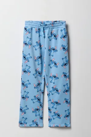 Girls Blue Stitch Print Fleece Sweatpant
