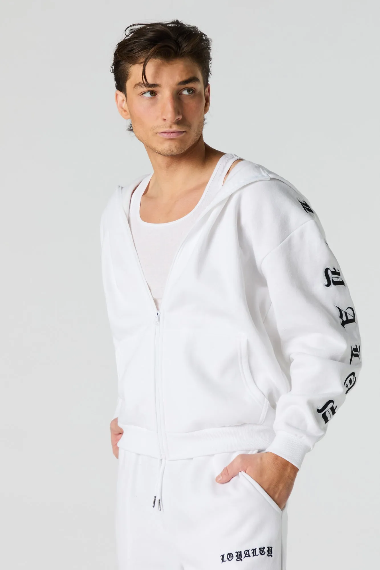 Gothic Embroidered Fleece Zip-Up Hoodie