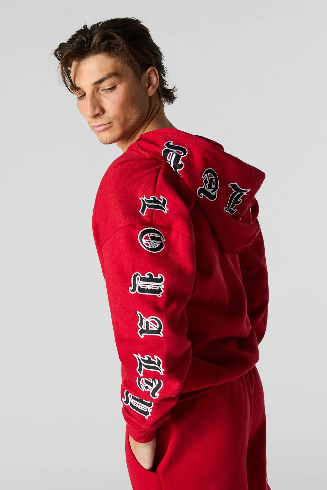 Gothic Embroidered Fleece Zip-Up Hoodie